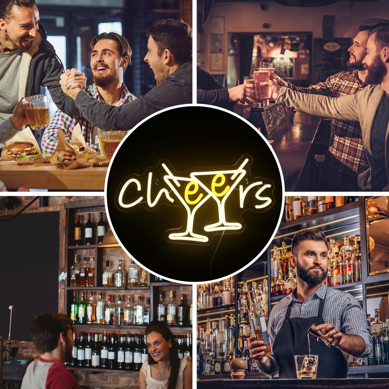 Cheers Neon Sign - Cocktails Bar Led Sign 10 Dimmable Cheers Neon Signs for Wall Decor, Cocktails Glass Neon Lights Signs for Home Pub Party Club Restaurant Shop Bar Lights Decor Gifts