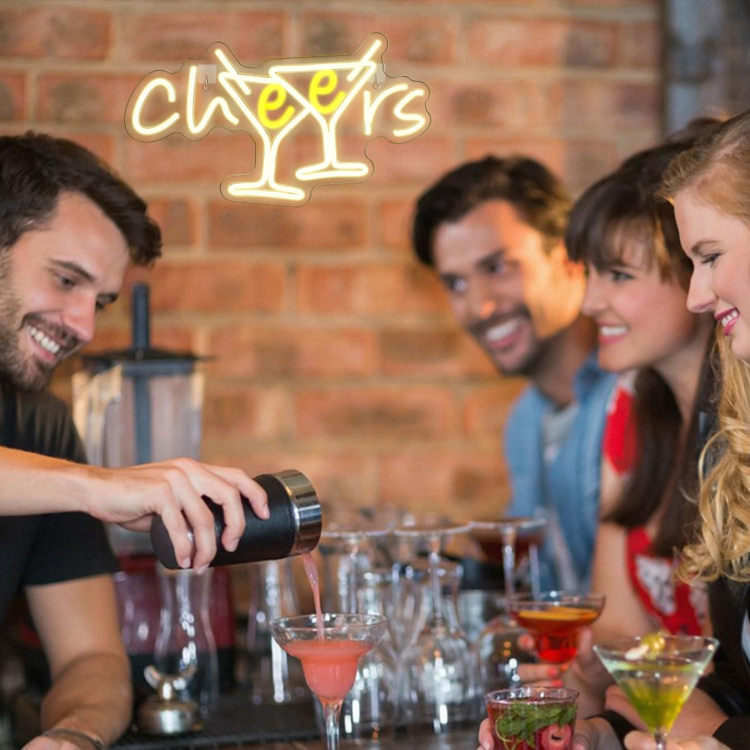 Cheers Neon Sign - Cocktails Bar Led Sign 10 Dimmable Cheers Neon Signs for Wall Decor, Cocktails Glass Neon Lights Signs for Home Pub Party Club Restaurant Shop Bar Lights Decor Gifts