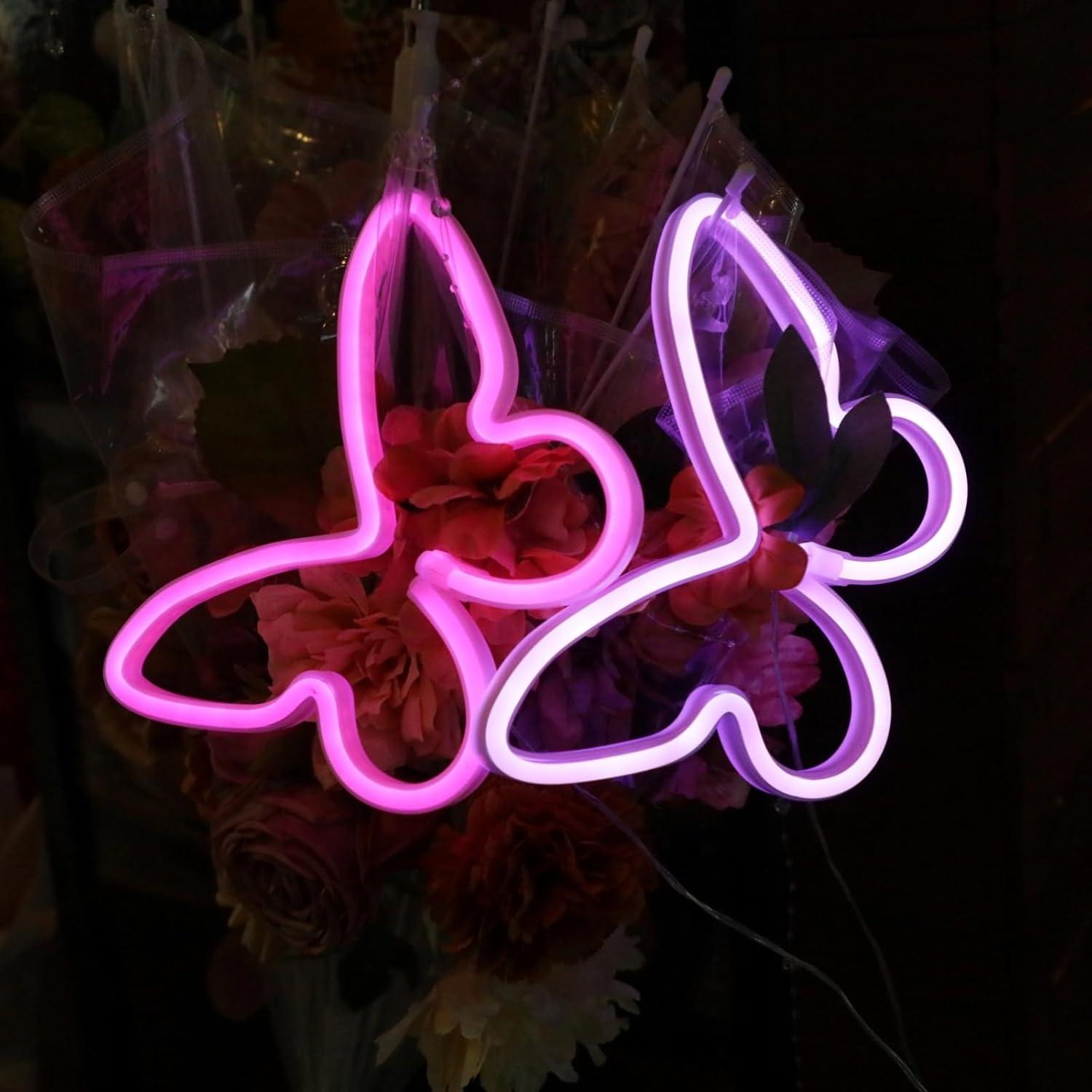 Luz de Neón Mariposa LED TT·SSTIE - Decoración Rosa 22.5x16cm