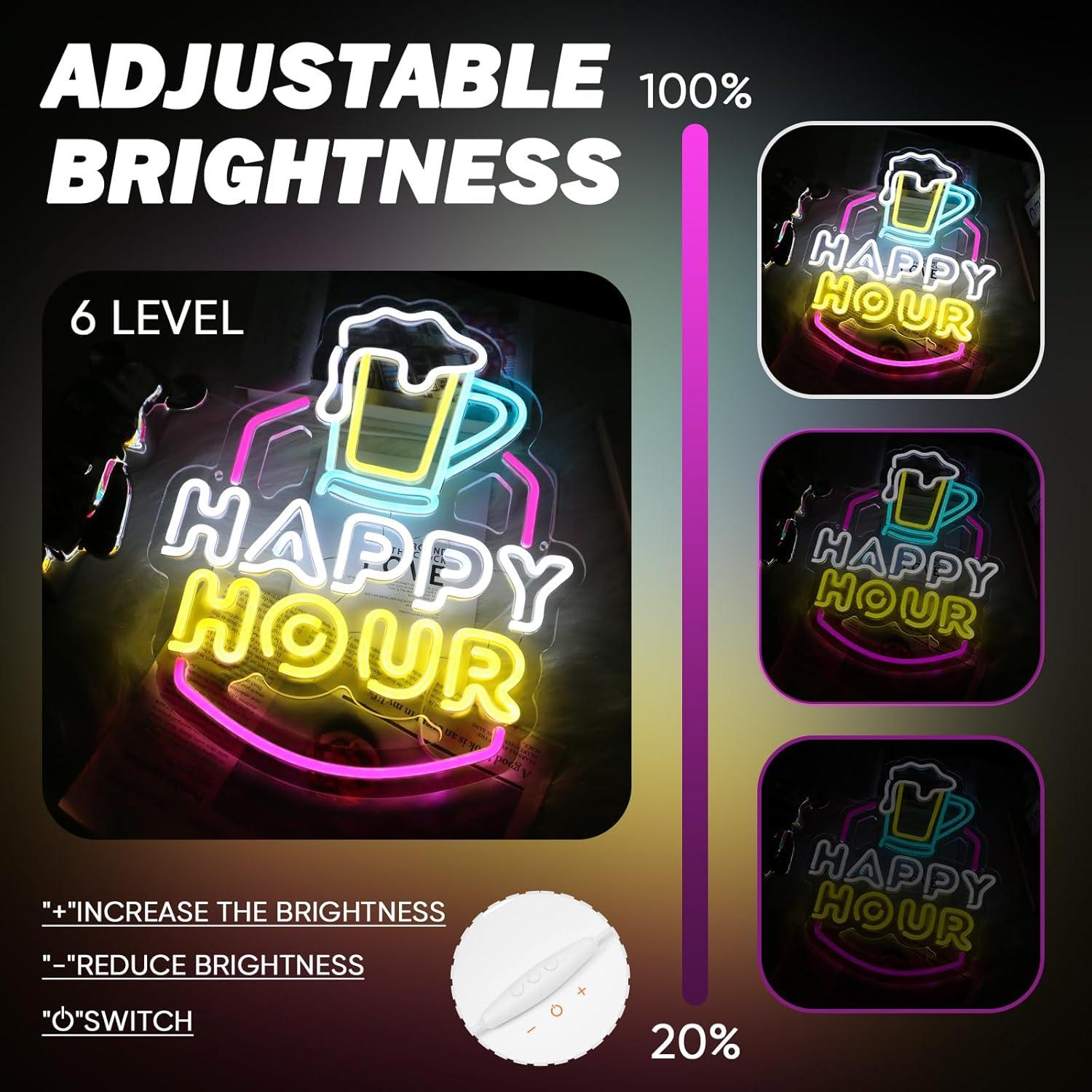 Cartel de Neón Happy Hour Goneons LED Dimmable 29.45x39.1cm