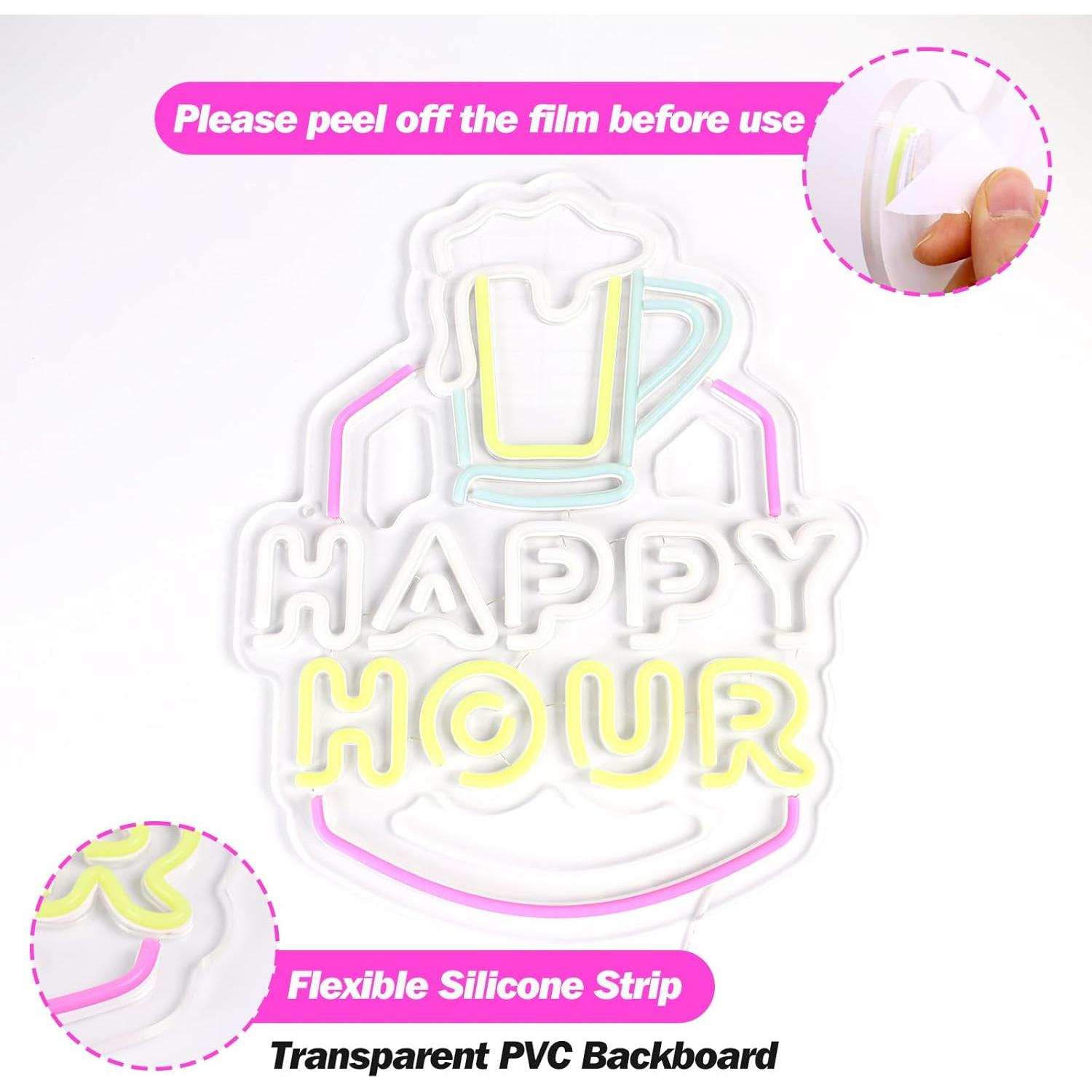 Cartel de Neón Happy Hour Goneons LED Dimmable 29.45x39.1cm