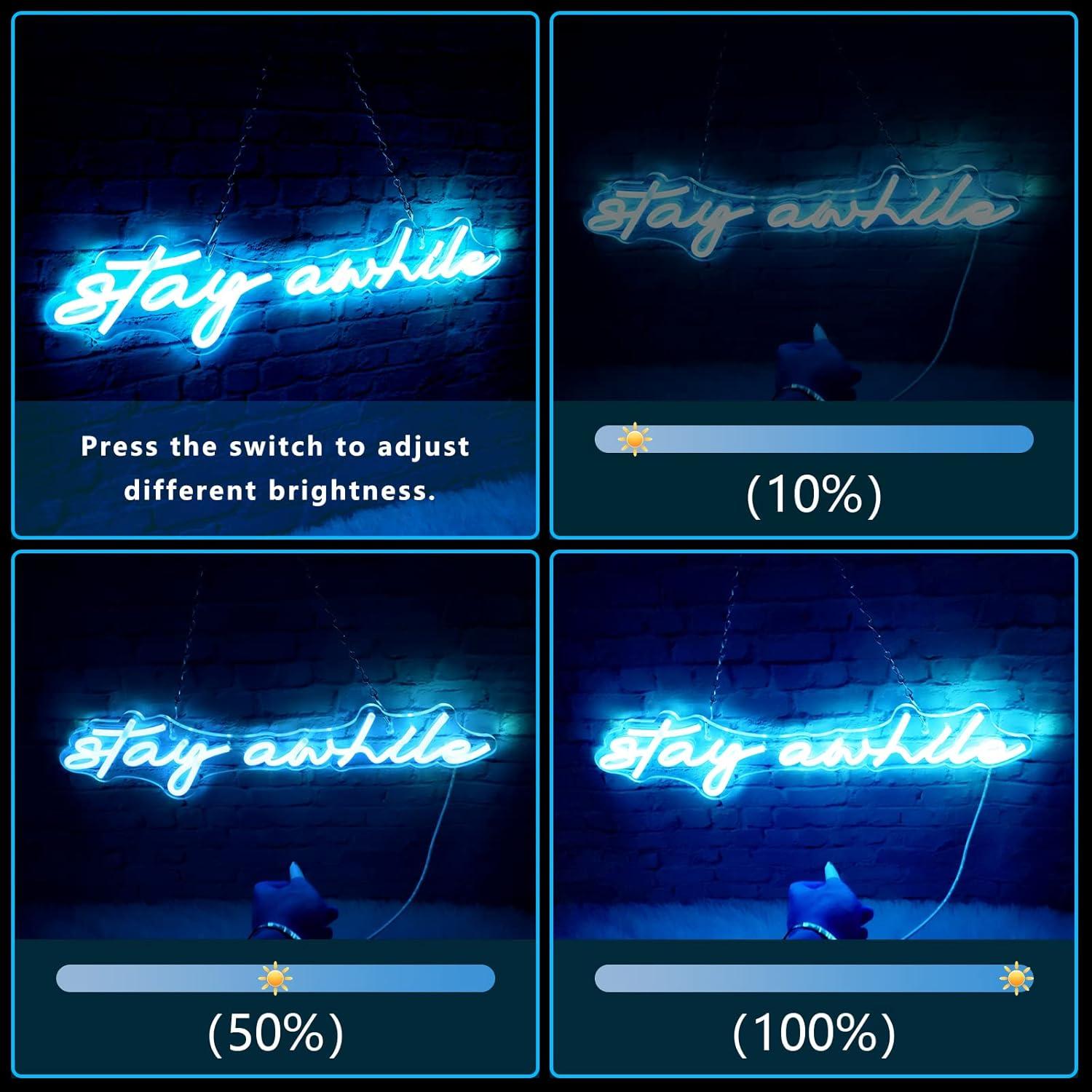 Letrero de Neón LED IMEGINA Stay Awhile 50x12.7 cm Azul Hielo