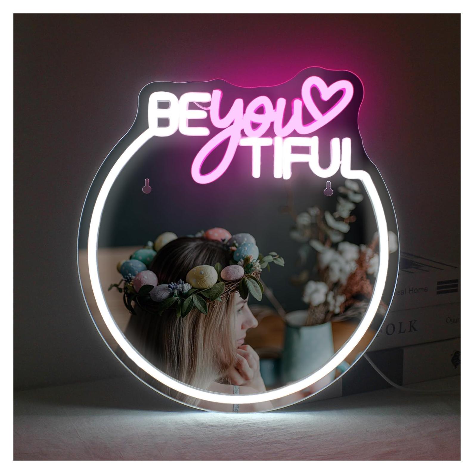 Letrero de Neón LED Rosa y Blanco 35x32cm con USB