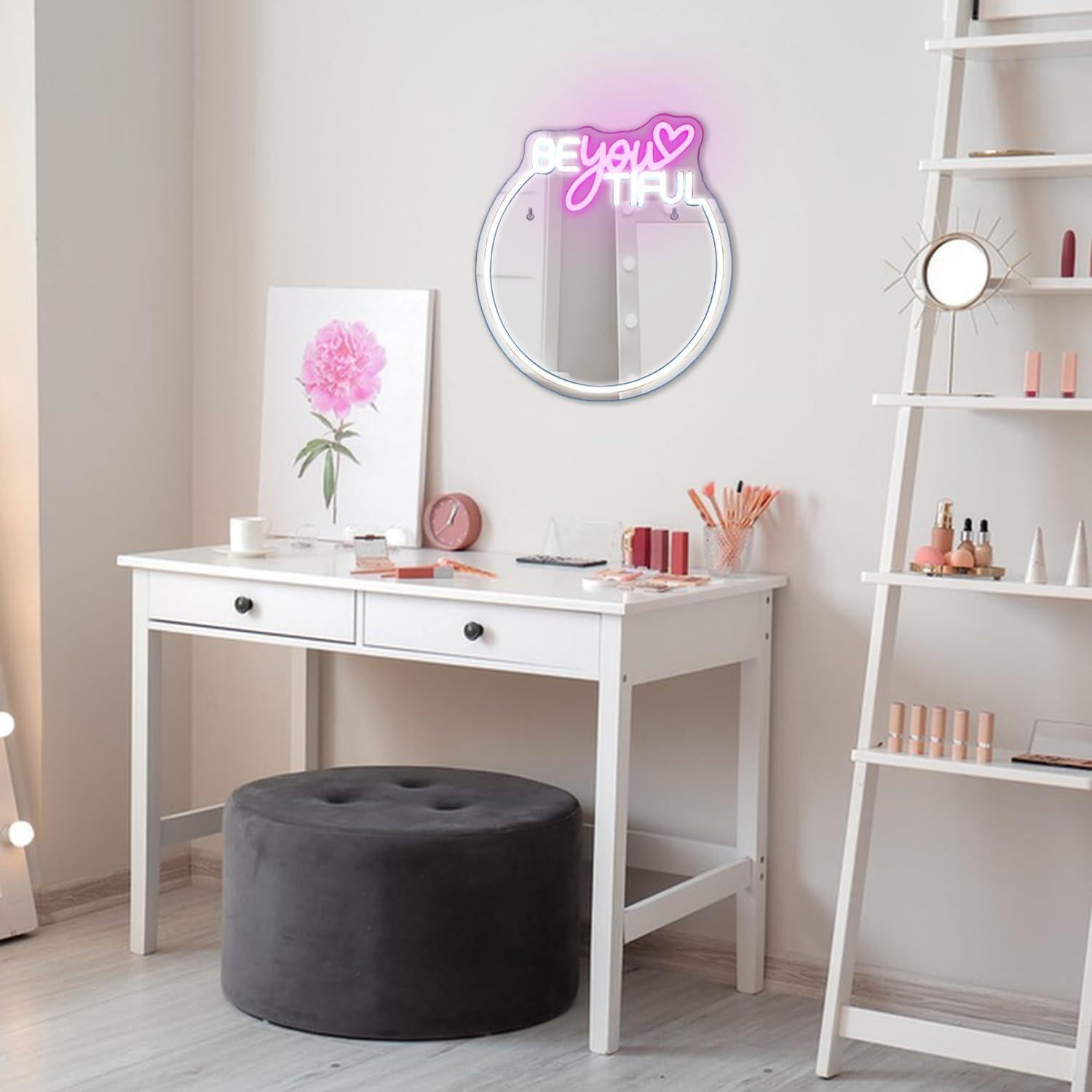 Letrero de Neón LED Rosa y Blanco 35x32cm con USB