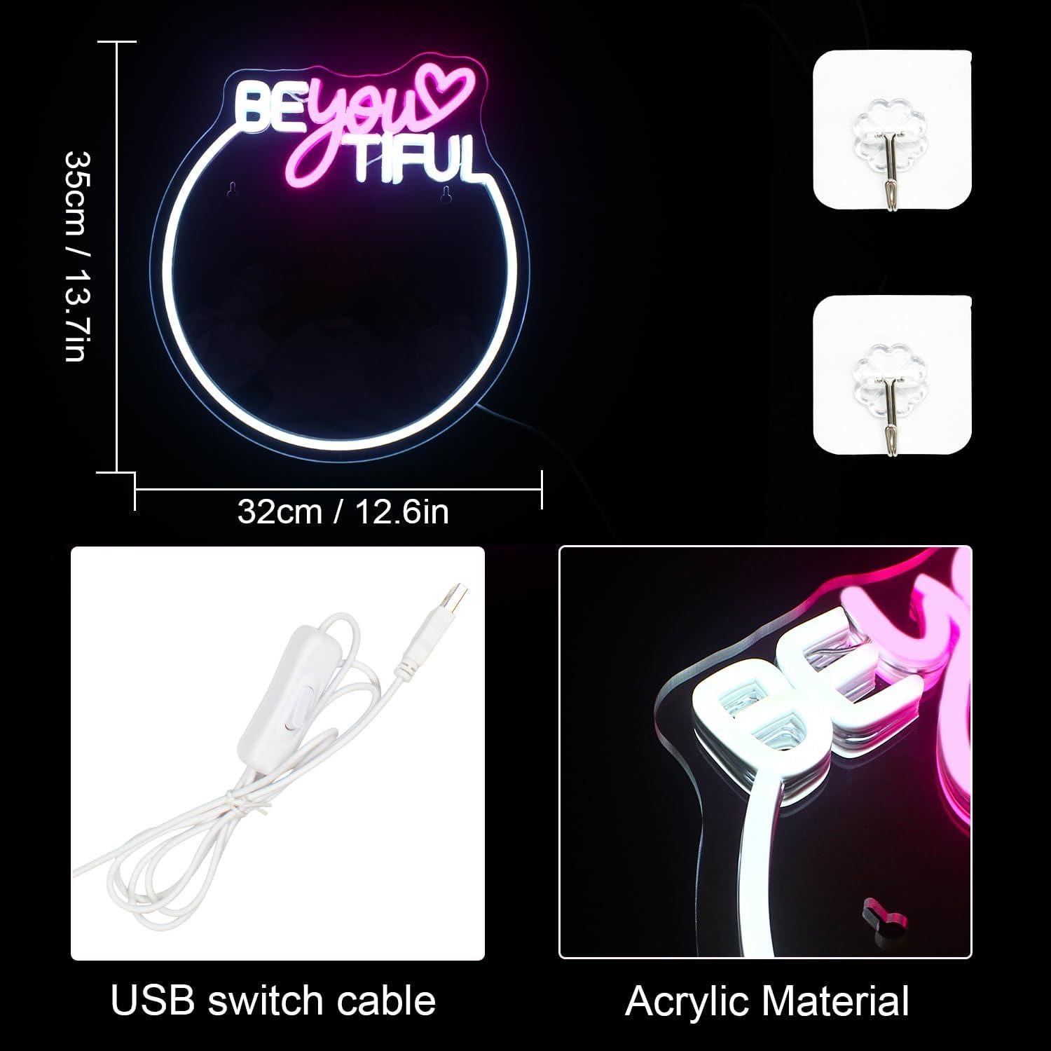 Letrero de Neón LED Rosa y Blanco 35x32cm con USB