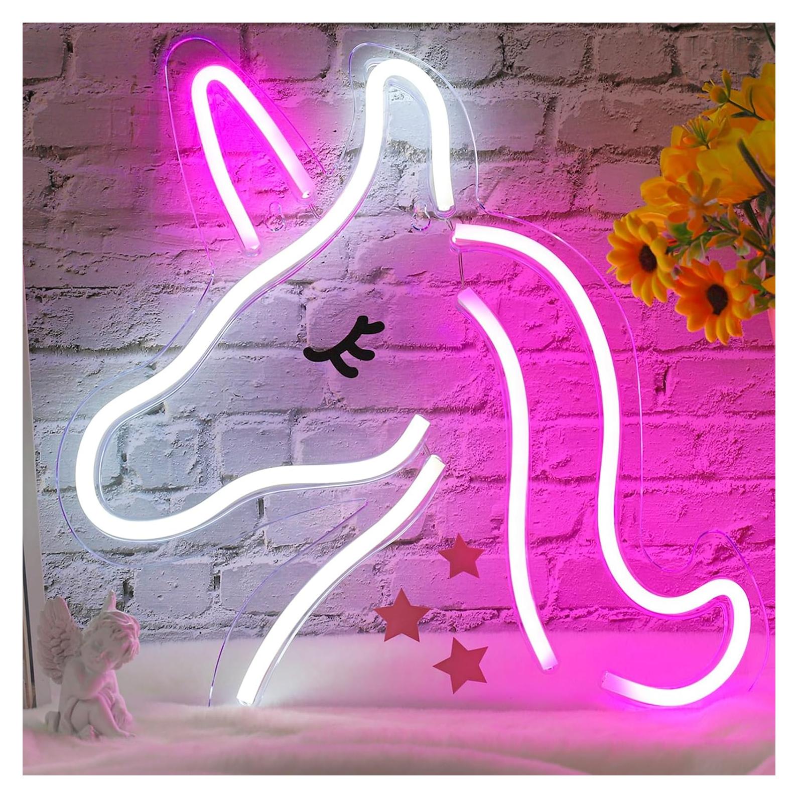Letrero de Neón Unicornio XIYUNTE 33x33cm USB LED Rosa