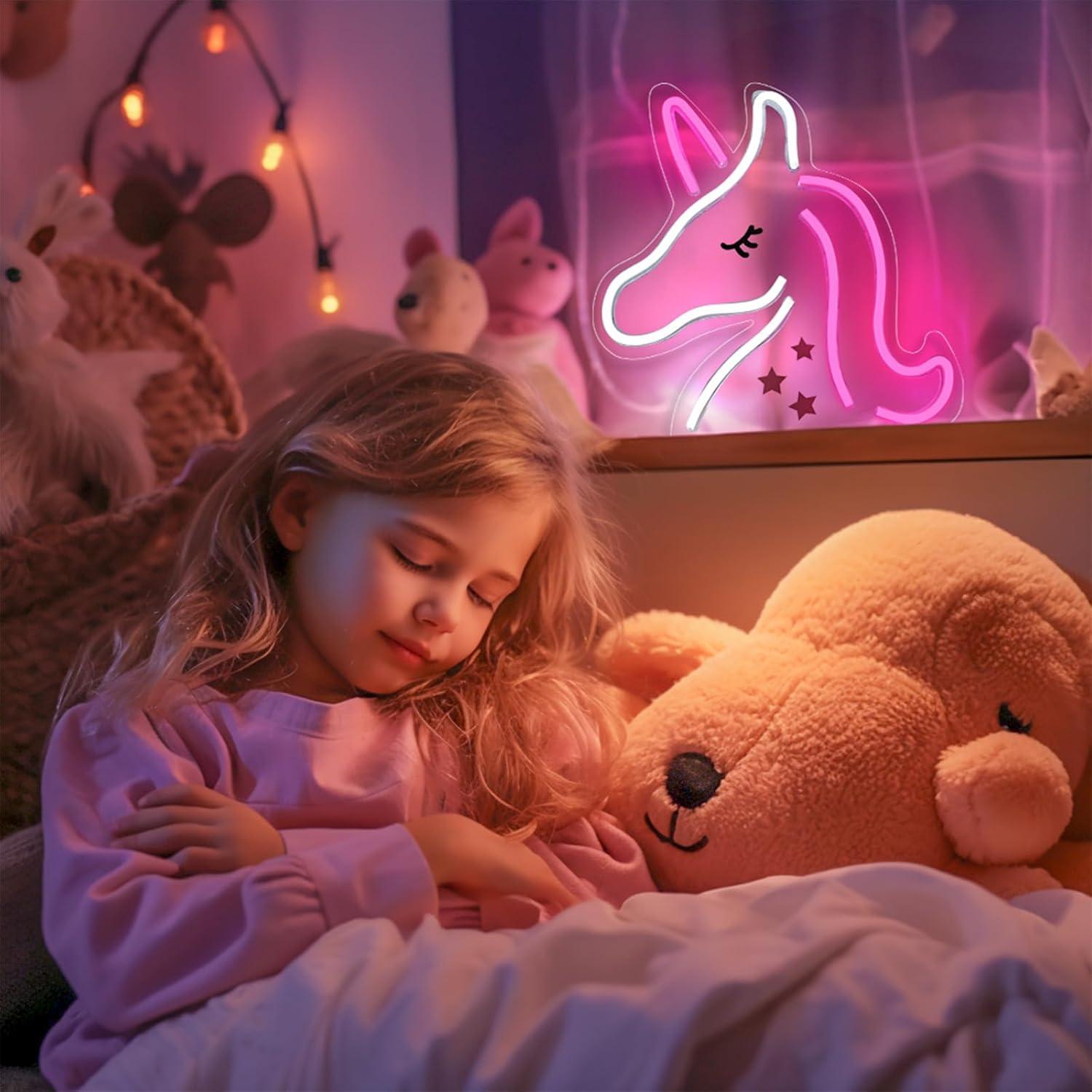 Letrero de Neón Unicornio XIYUNTE 33x33cm USB LED Rosa