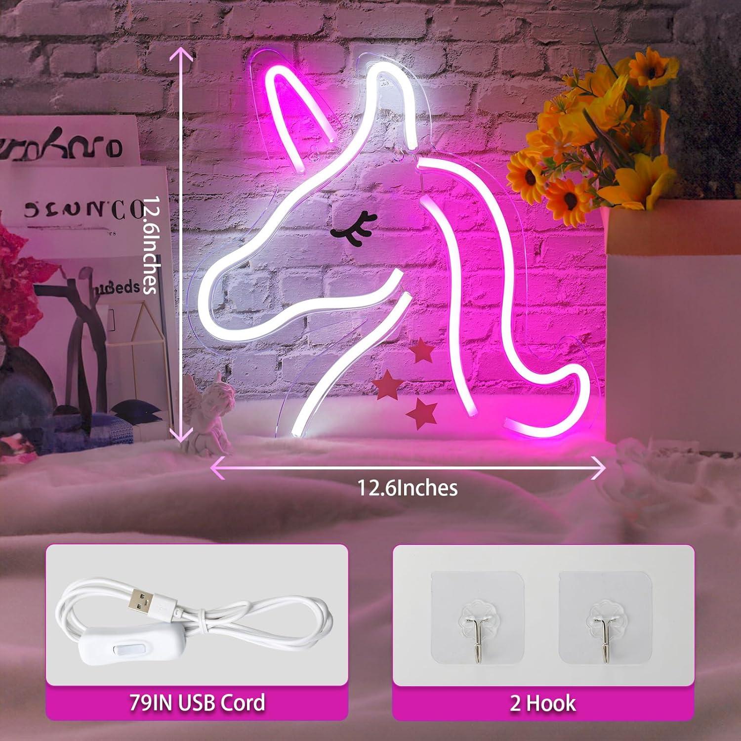 Letrero de Neón Unicornio XIYUNTE 33x33cm USB LED Rosa