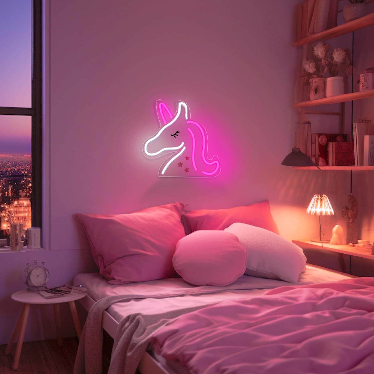 Letrero de Neón Unicornio XIYUNTE 33x33cm USB LED Rosa
