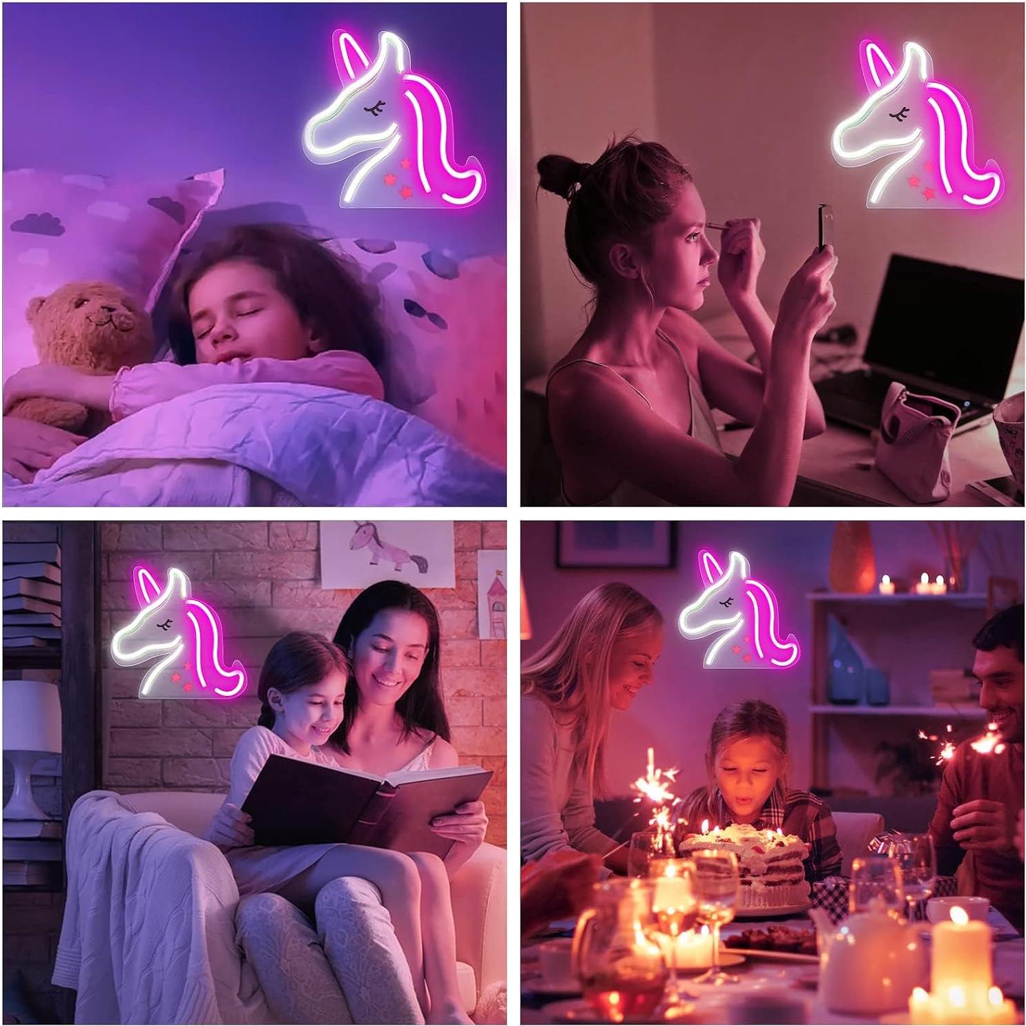 Letrero de Neón Unicornio XIYUNTE 33x33cm USB LED Rosa