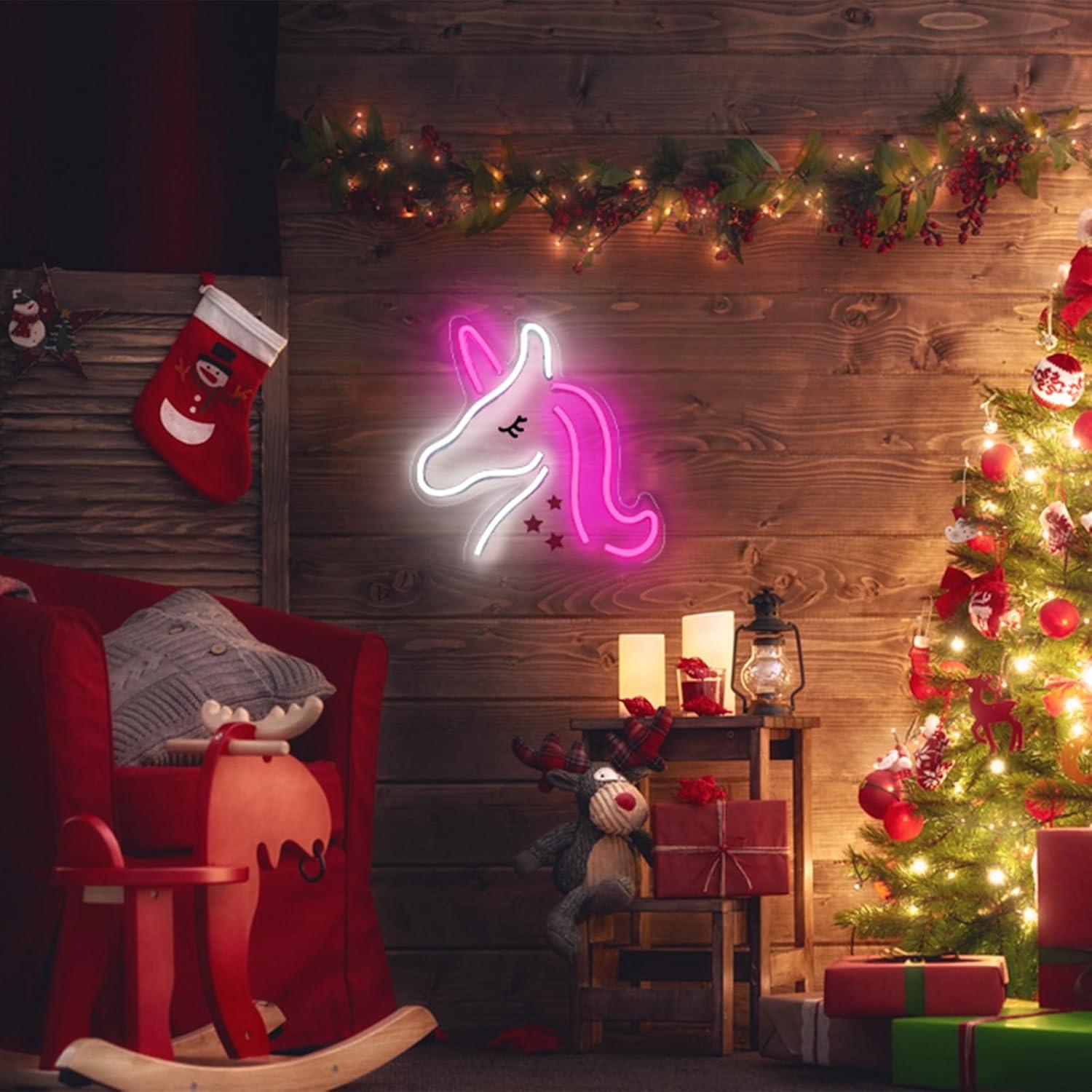 Letrero de Neón Unicornio XIYUNTE 33x33cm USB LED Rosa