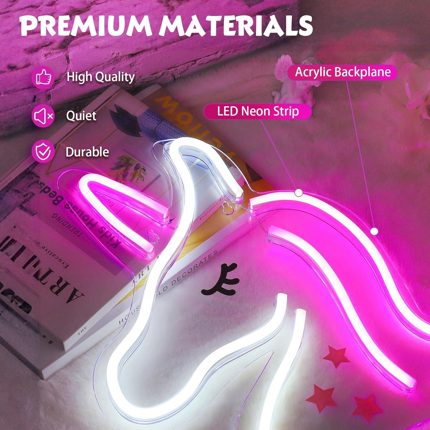 Letrero de Neón Unicornio XIYUNTE 33x33cm USB LED Rosa