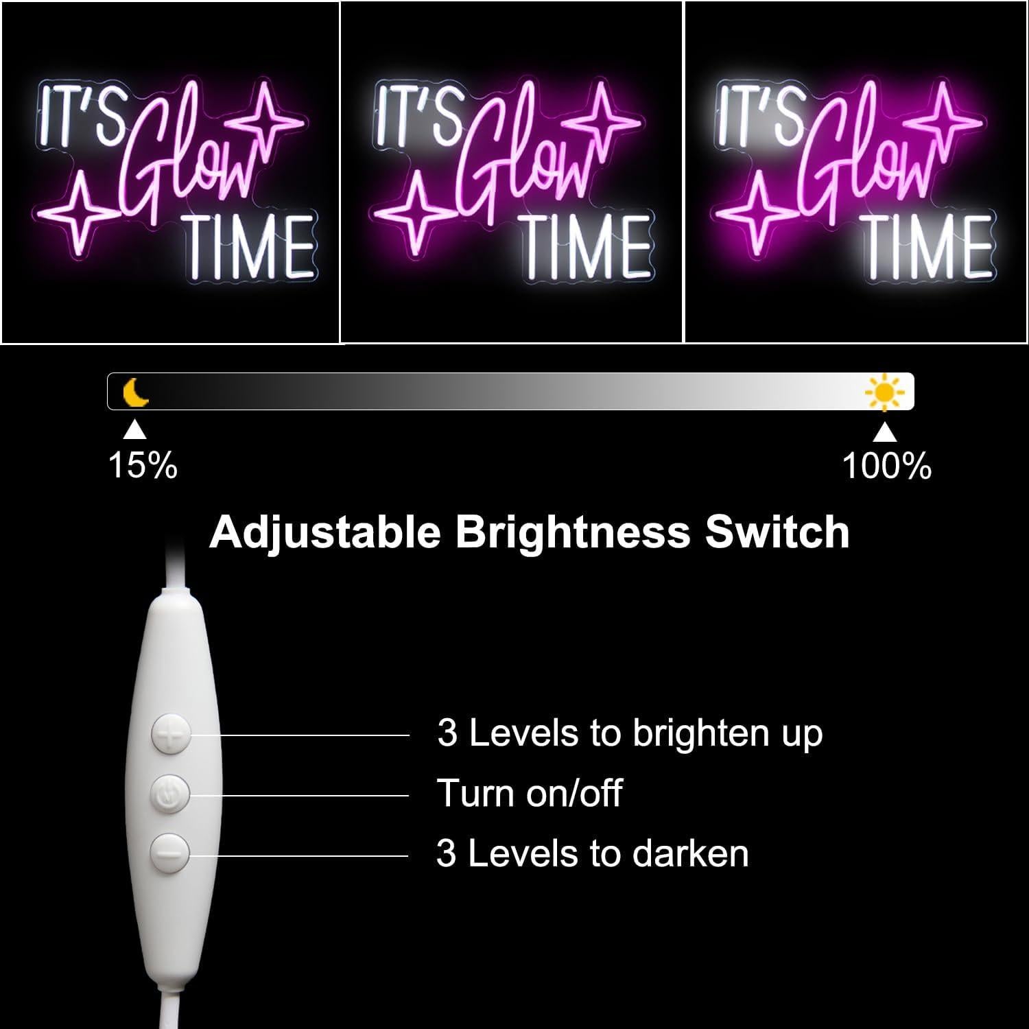 Luz de Neón LED Kullneon 'Es Hora de Brillar' Rosa 42x31cm