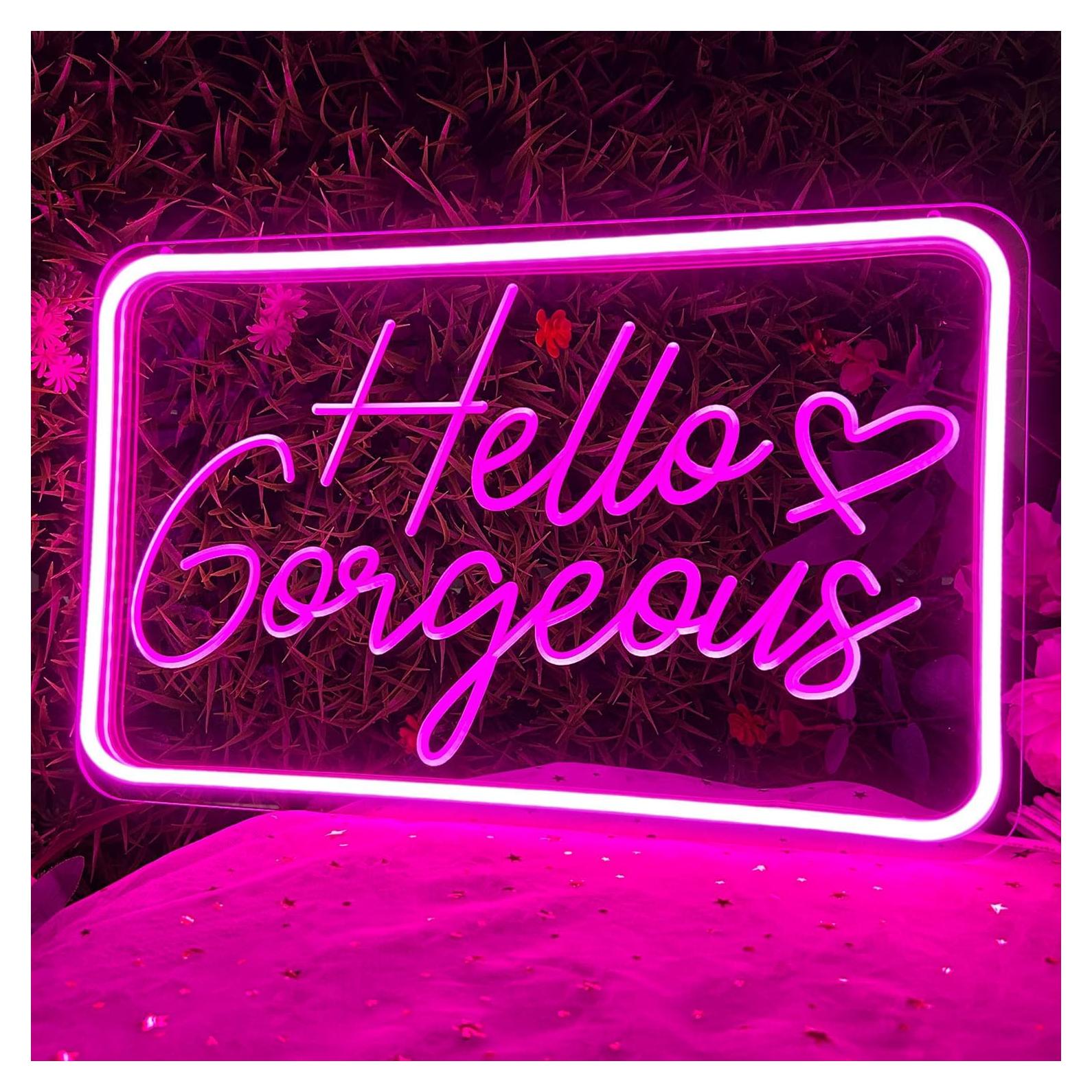Letrero Neón LED Hola Preciosa Rosa 40.64x25.4 cm USB