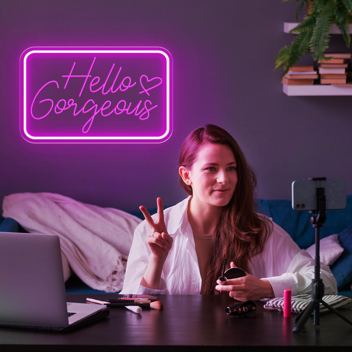 Letrero Neón LED Hola Preciosa Rosa 40.64x25.4 cm USB