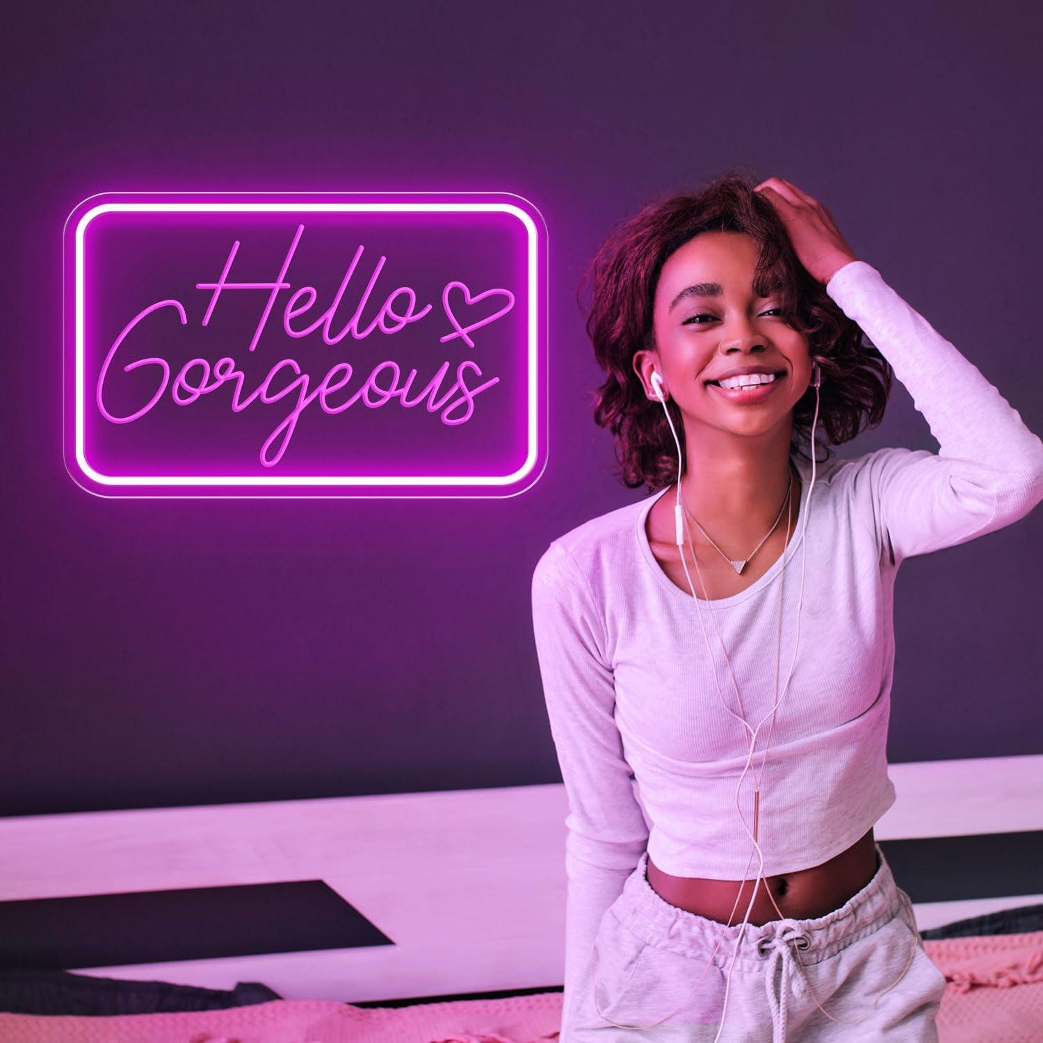 Letrero Neón LED Hola Preciosa Rosa 40.64x25.4 cm USB