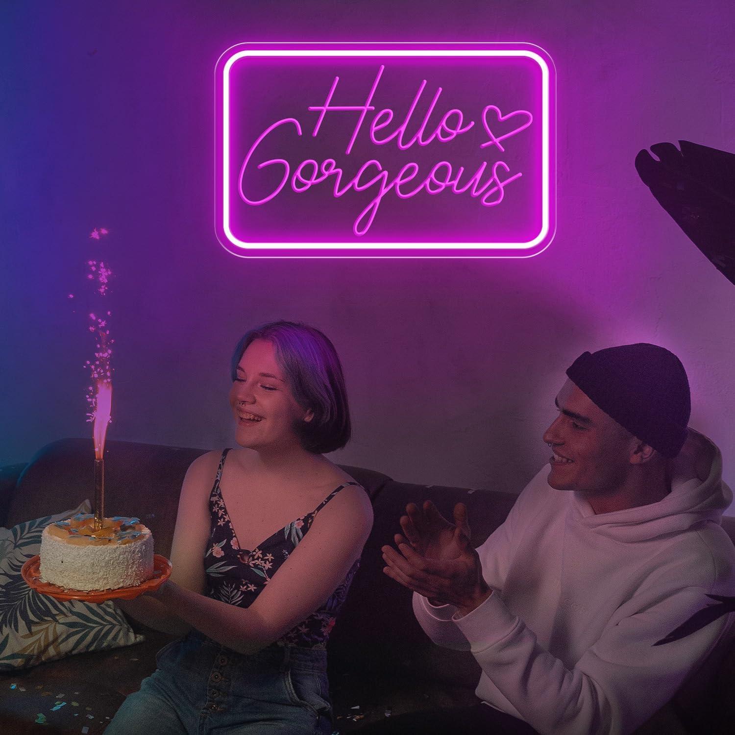 Letrero Neón LED Hola Preciosa Rosa 40.64x25.4 cm USB