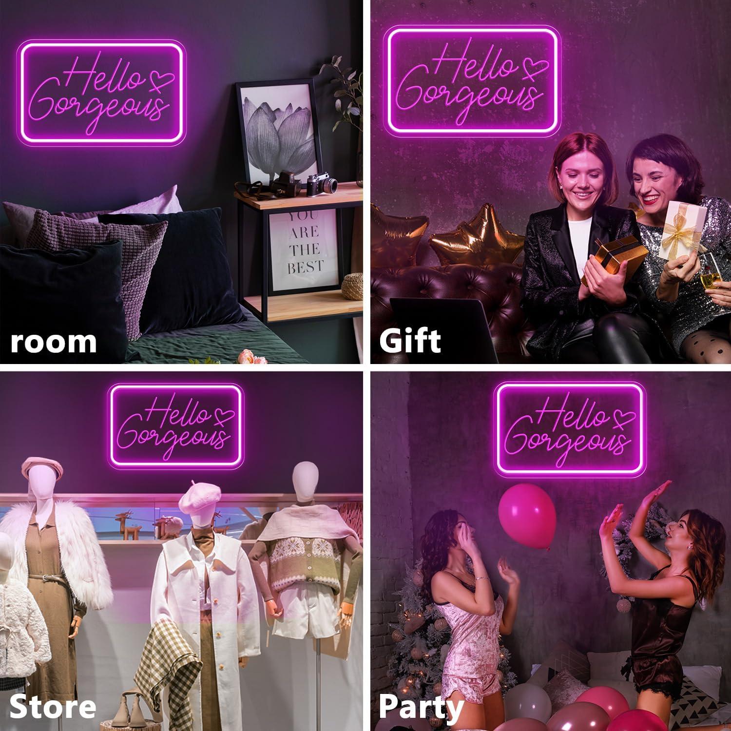 Letrero Neón LED Hola Preciosa Rosa 40.64x25.4 cm USB