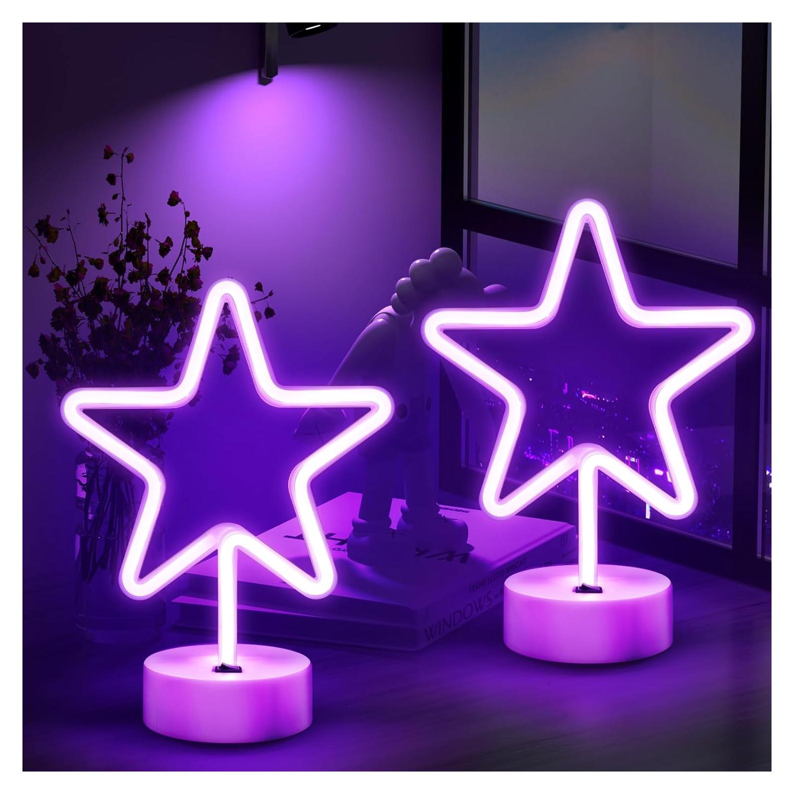 Luz de Neón Estrella Púrpura LED 2Pack - Decoración Interior