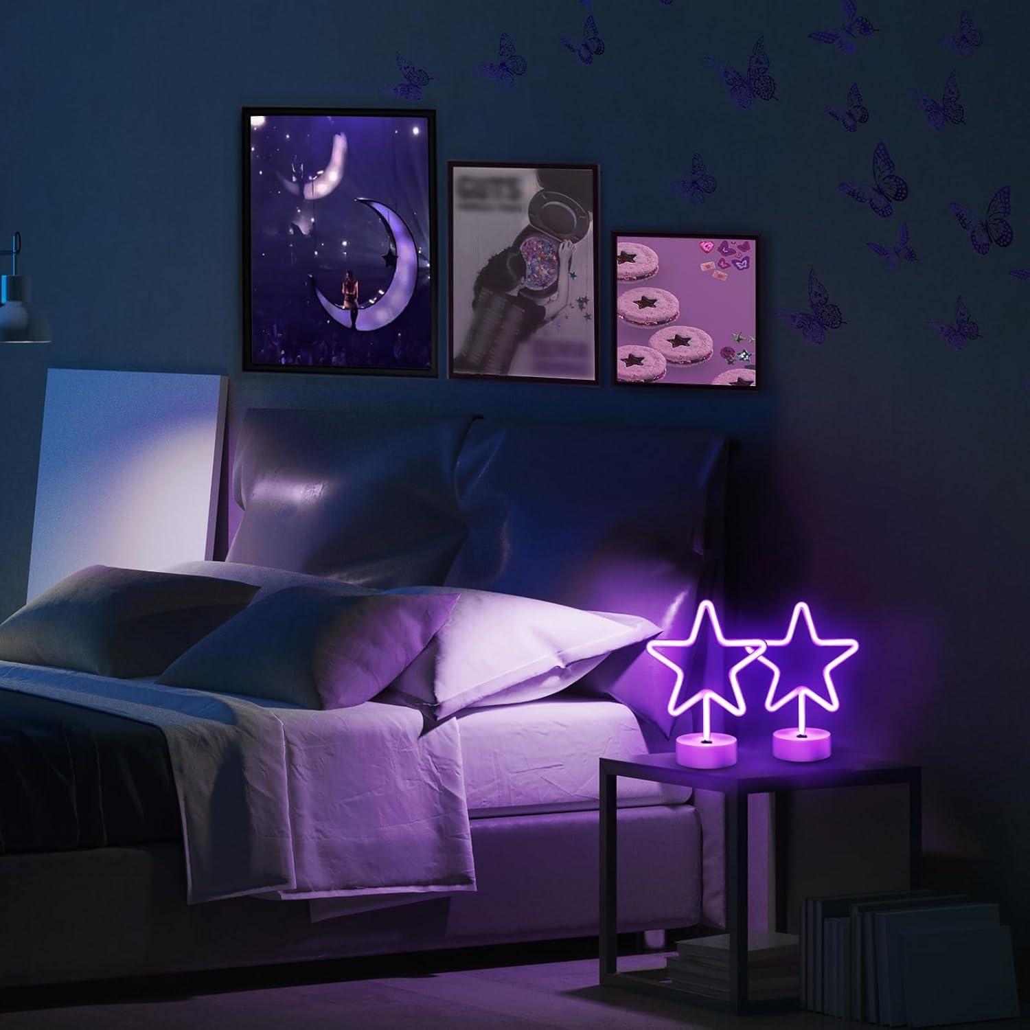 Luz de Neón Estrella Púrpura LED 2Pack - Decoración Interior