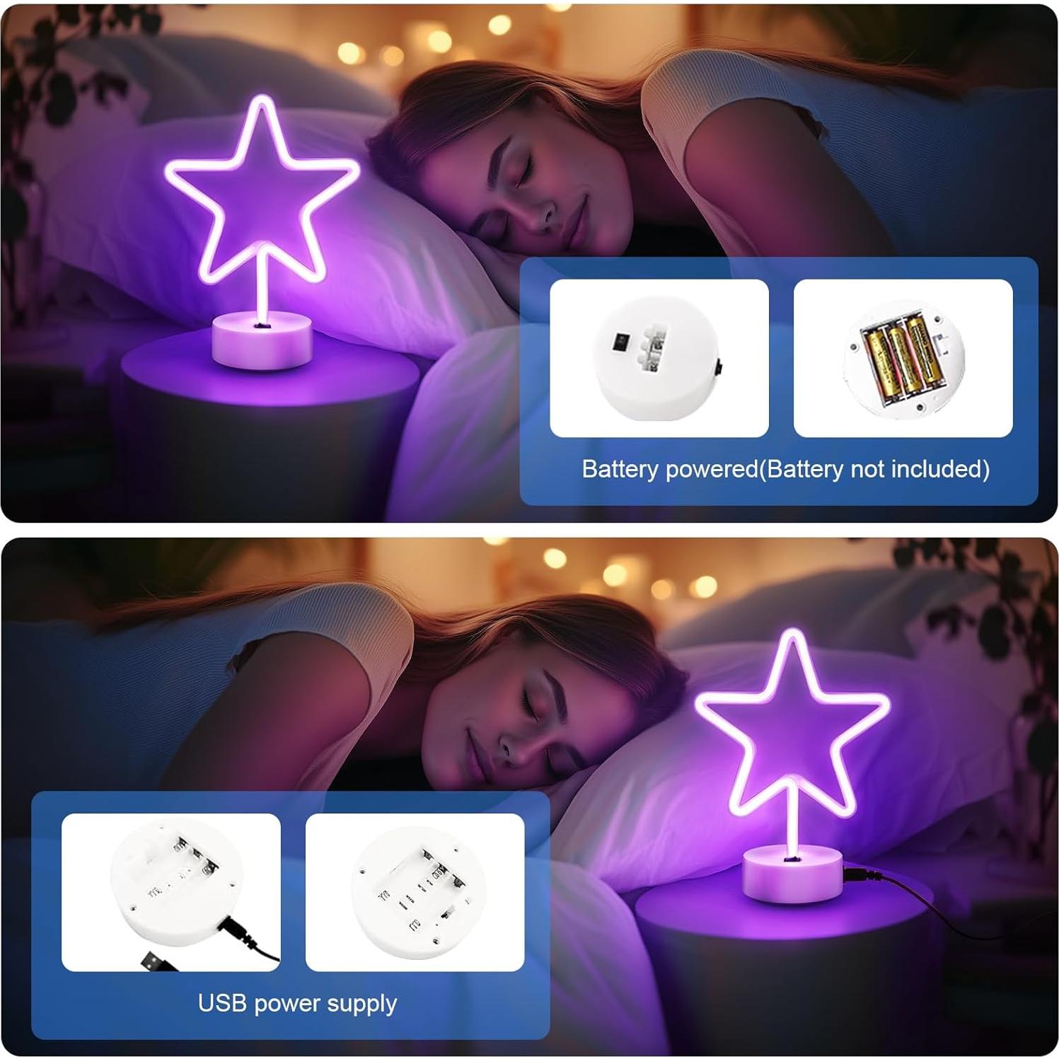Luz de Neón Estrella Púrpura LED 2Pack - Decoración Interior