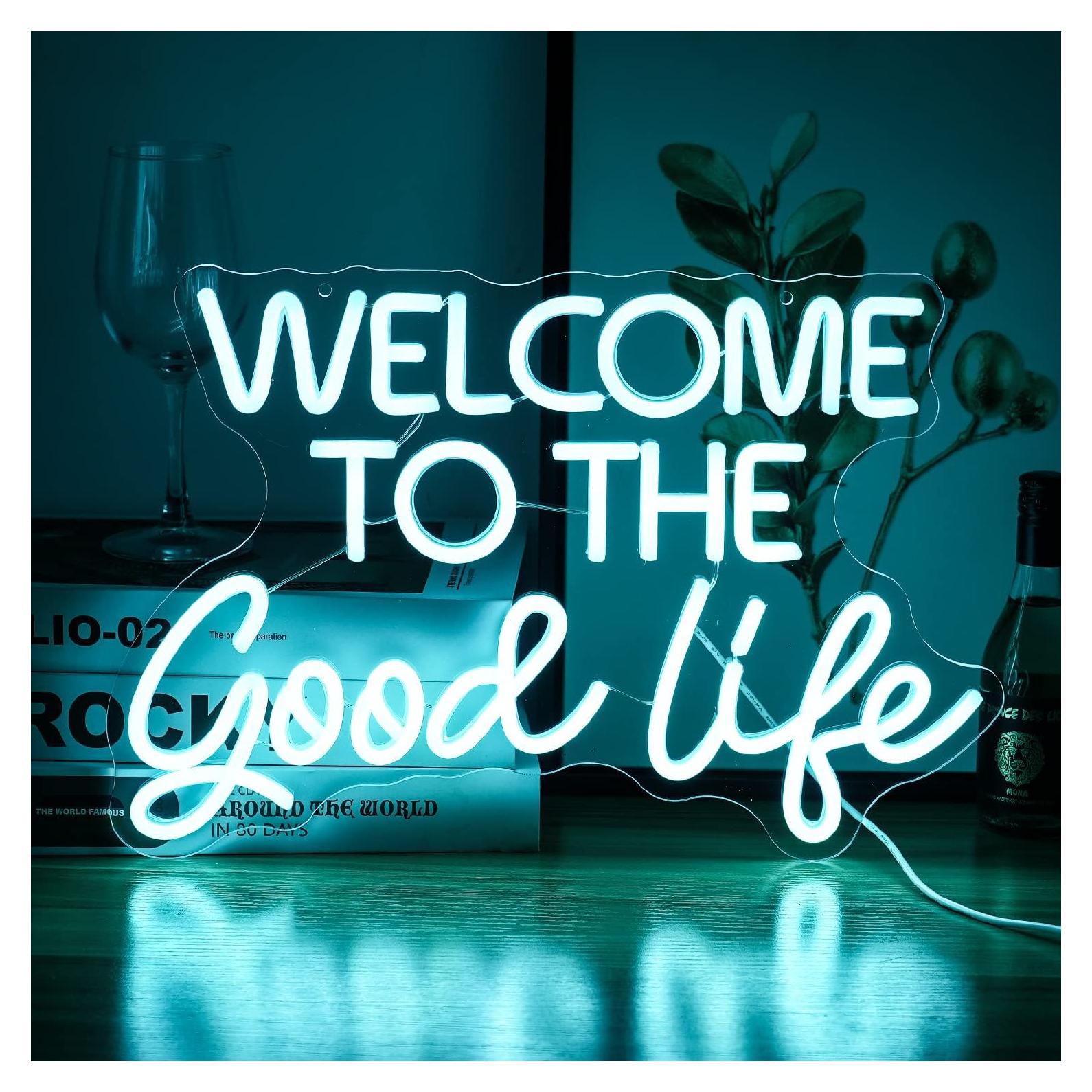 Letrero de Neón LED Regulable LISIGNVE 42x28 cm Azul Hielo