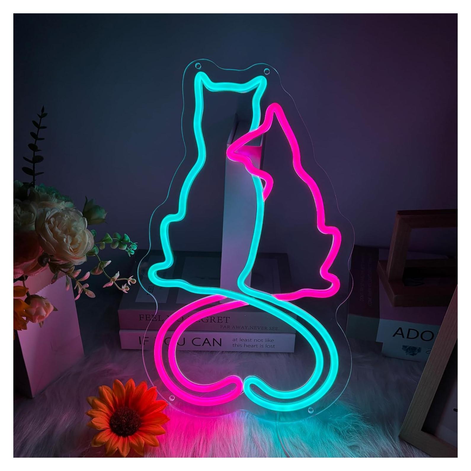 Letrero de neón Gato de Amor Moneter 35.1x32.5cm USB