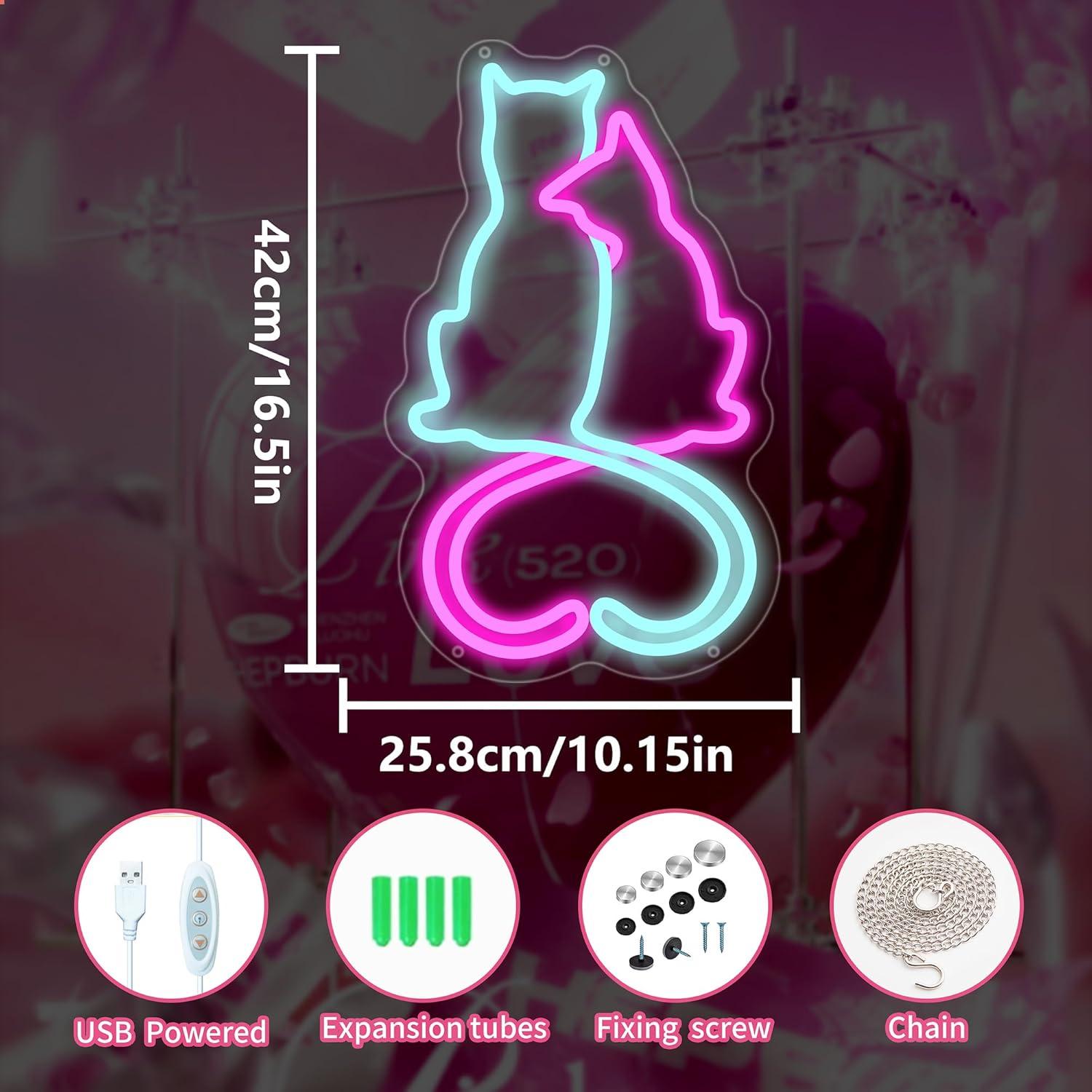 Letrero de neón Gato de Amor Moneter 35.1x32.5cm USB