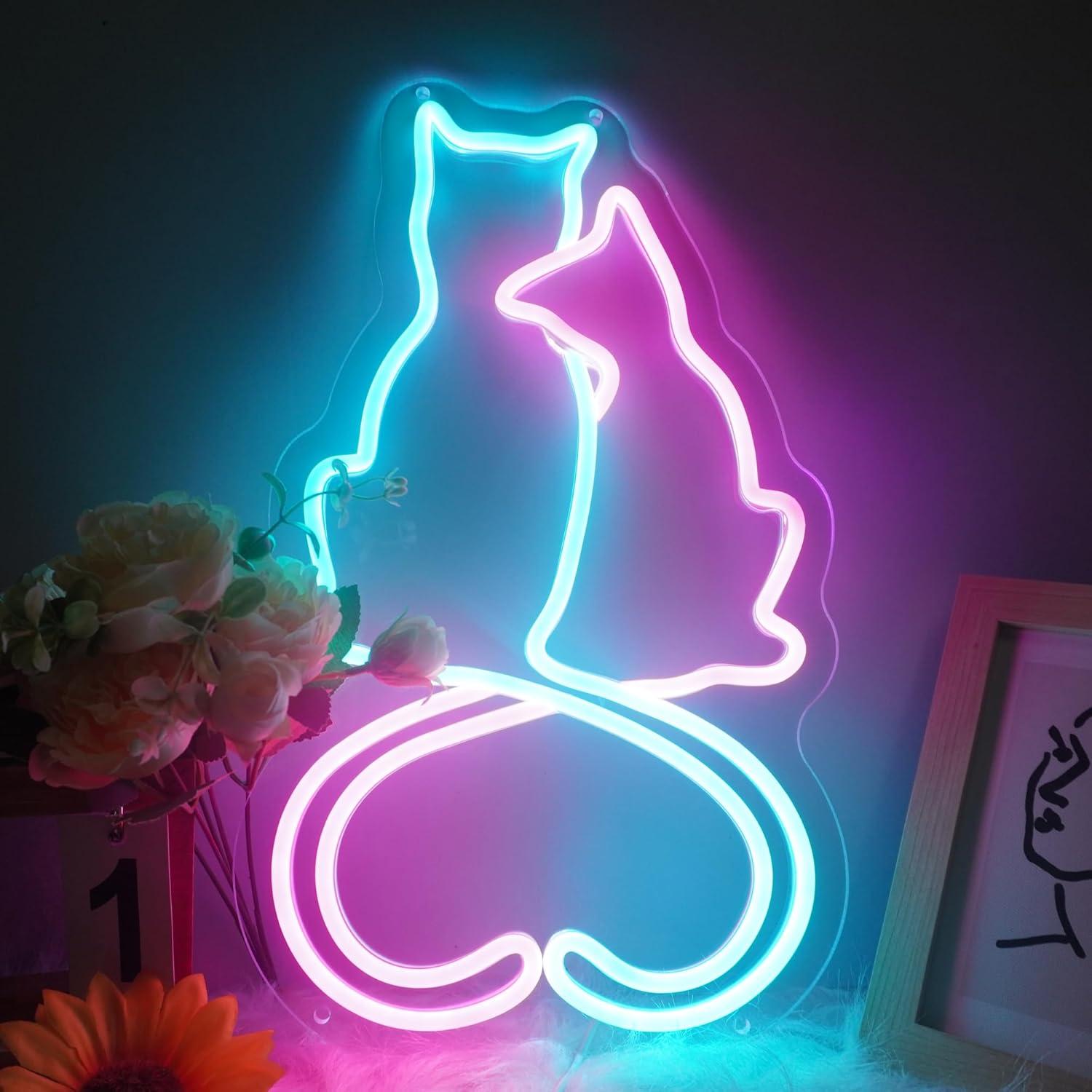 Letrero de neón Gato de Amor Moneter 35.1x32.5cm USB