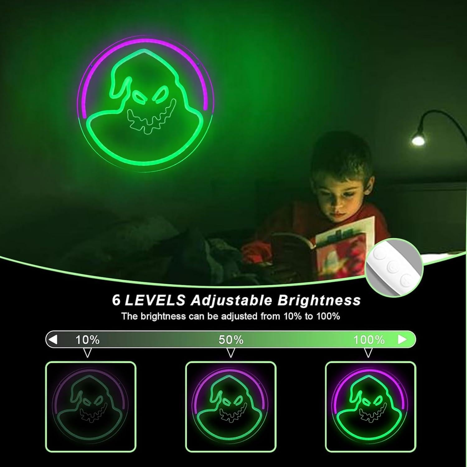 Luz Neon Fantasma Ogie Bogie ASDGGBL Halloween 28cm Verde