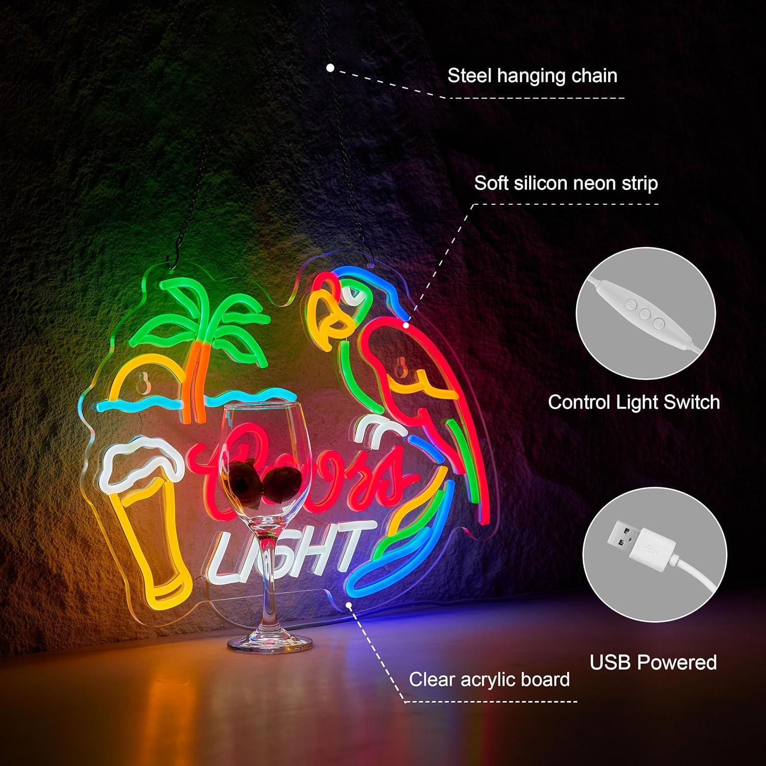 Cartel de Neón LED Bar Loro SGTD 42x33 cm Dimmable USB