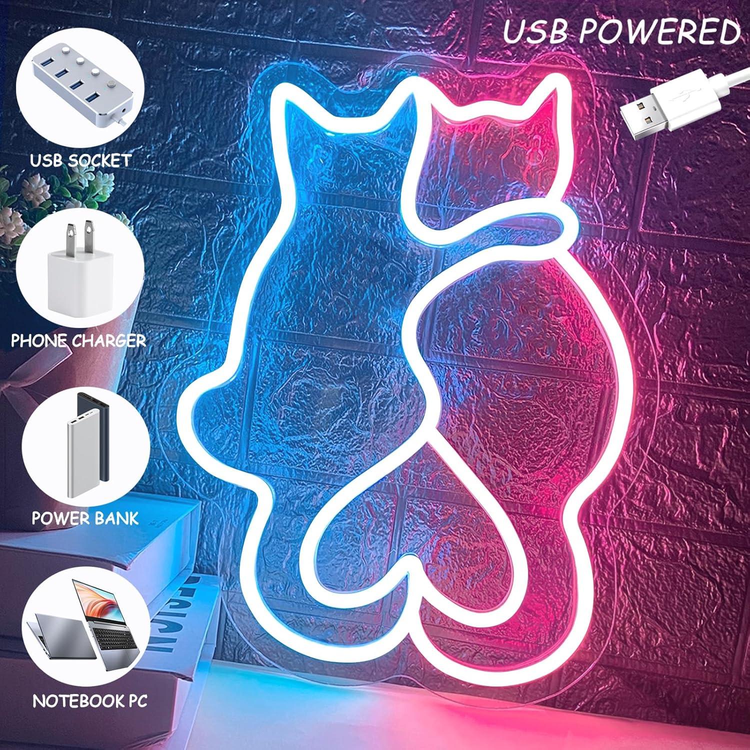 Cartel de Neón LED Gato Rosa y Azul 35x27cm BK-Neon Life