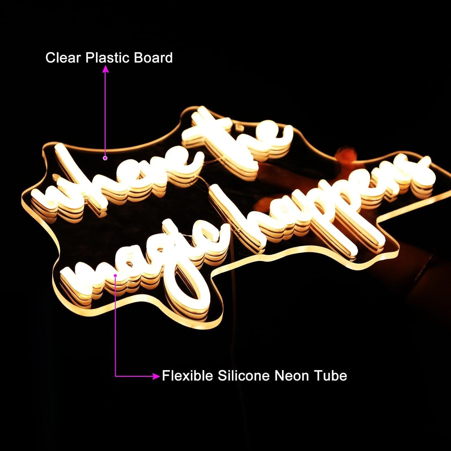 Letrero Neón LED 'Donde Ocurre la Magia' 40x24cm USB
