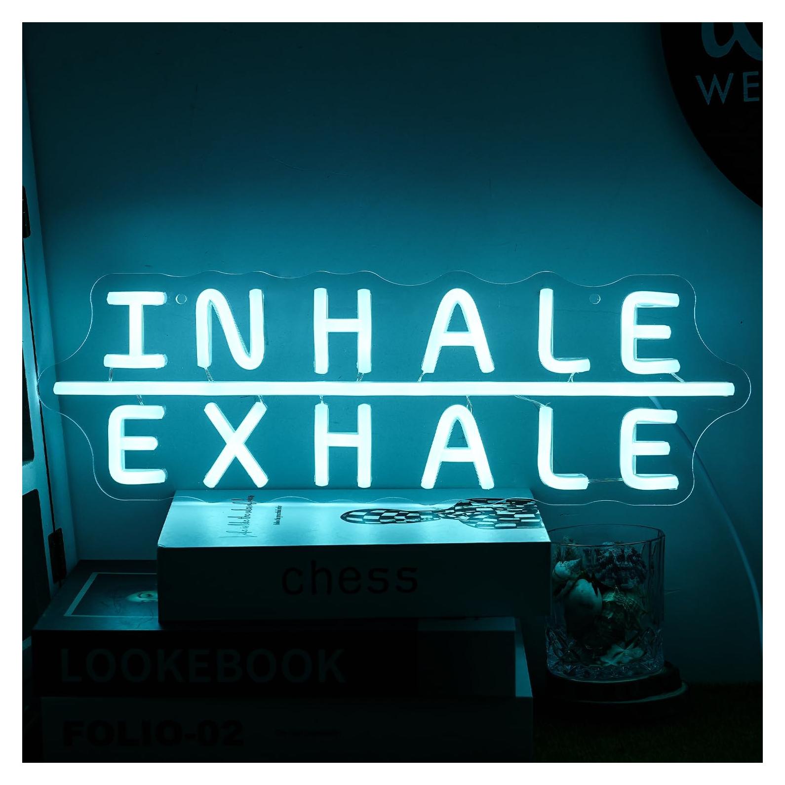 Letrero LED de Neón Inhale Exhale Alkkign 42.5x14 cm Azul