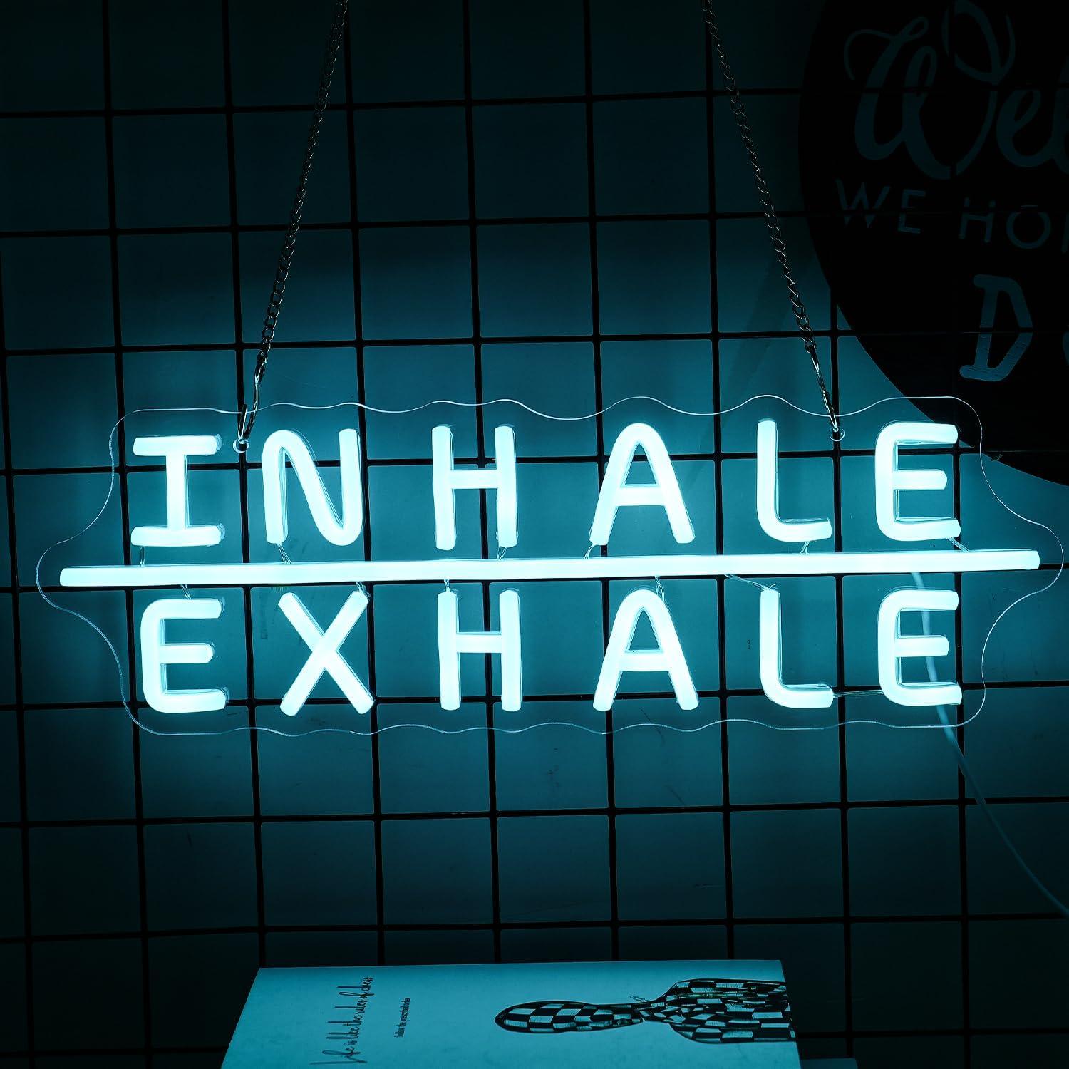 Letrero LED de Neón Inhale Exhale Alkkign 42.5x14 cm Azul
