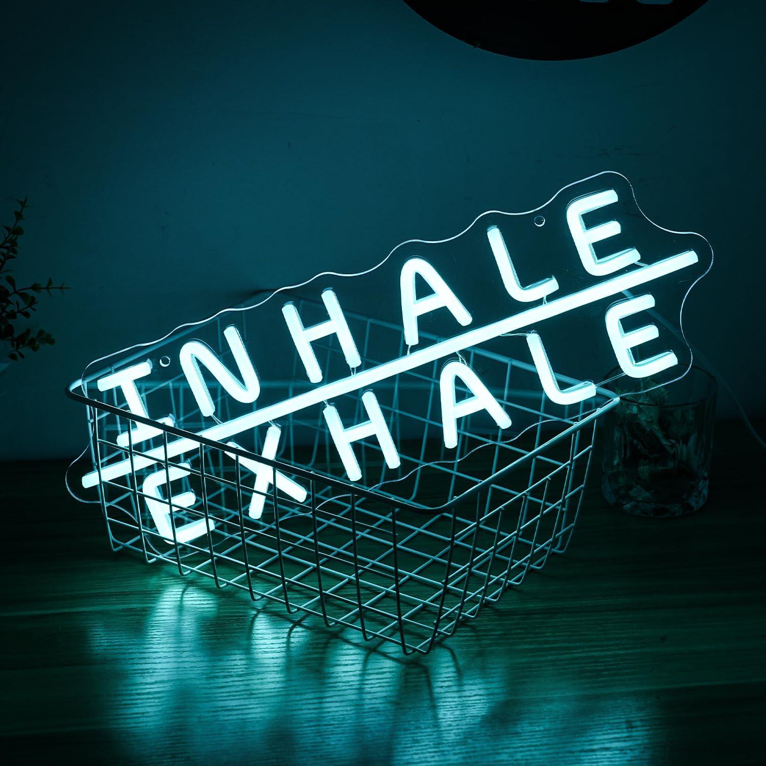 Letrero LED de Neón Inhale Exhale Alkkign 42.5x14 cm Azul