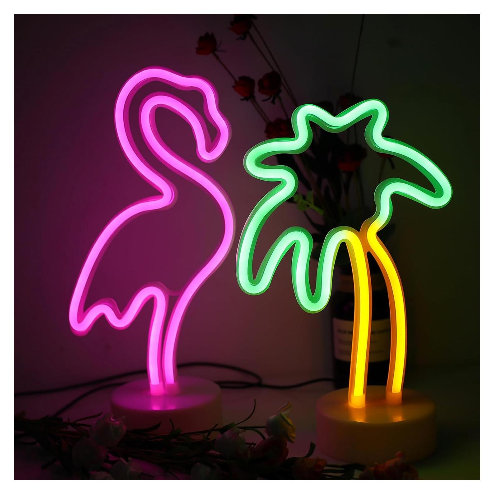 2 Paquetes Luces de Neón Flamenco y Palma ENUOLI LED USB