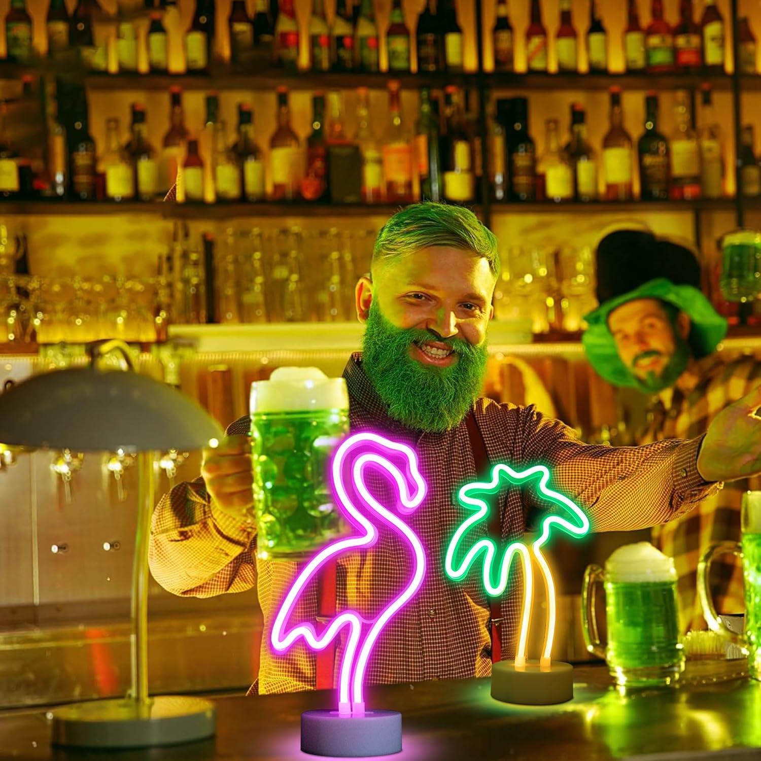 2 Paquetes Luces de Neón Flamenco y Palma ENUOLI LED USB