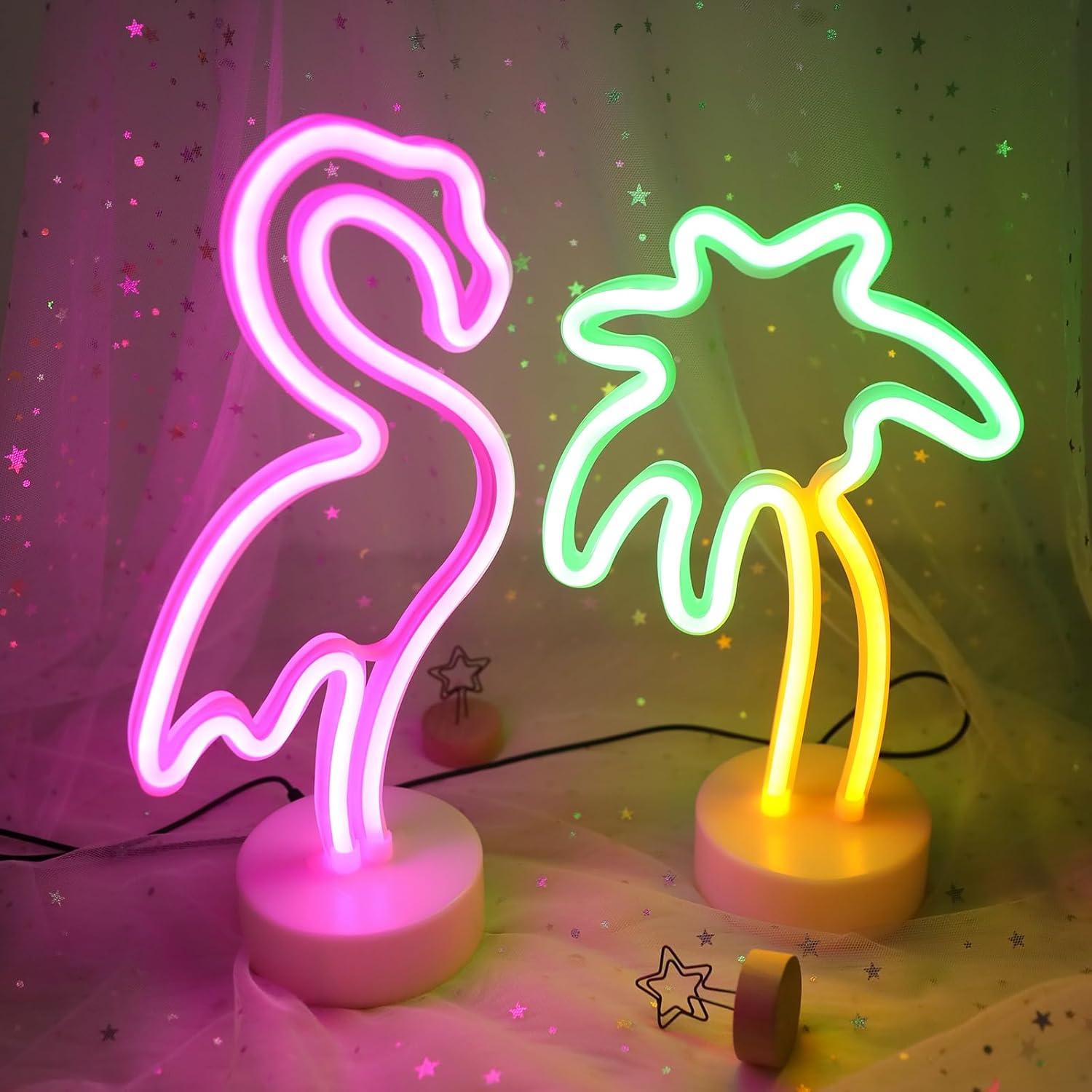 2 Paquetes Luces de Neón Flamenco y Palma ENUOLI LED USB