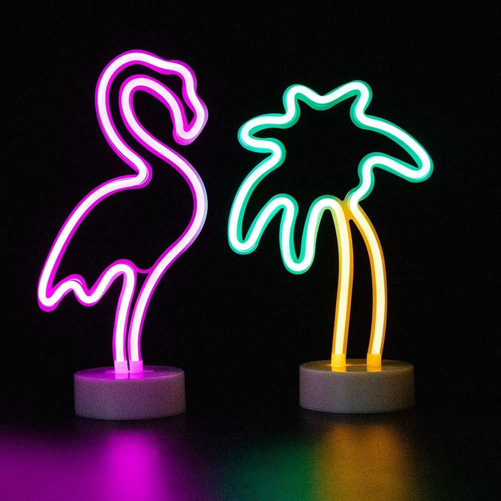 2 Paquetes Luces de Neón Flamenco y Palma ENUOLI LED USB