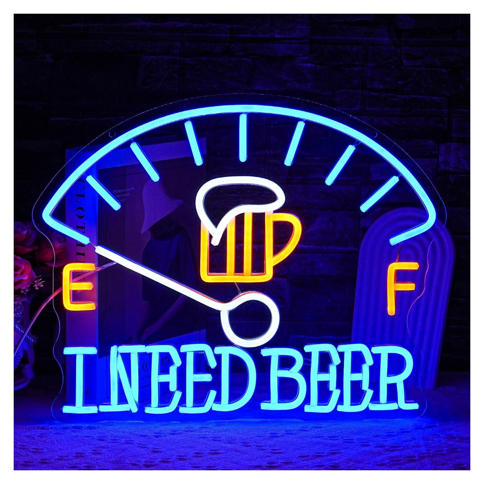 Letrero de Neón LED Necesito Cerveza 42.4x27.9 cm LULANMP