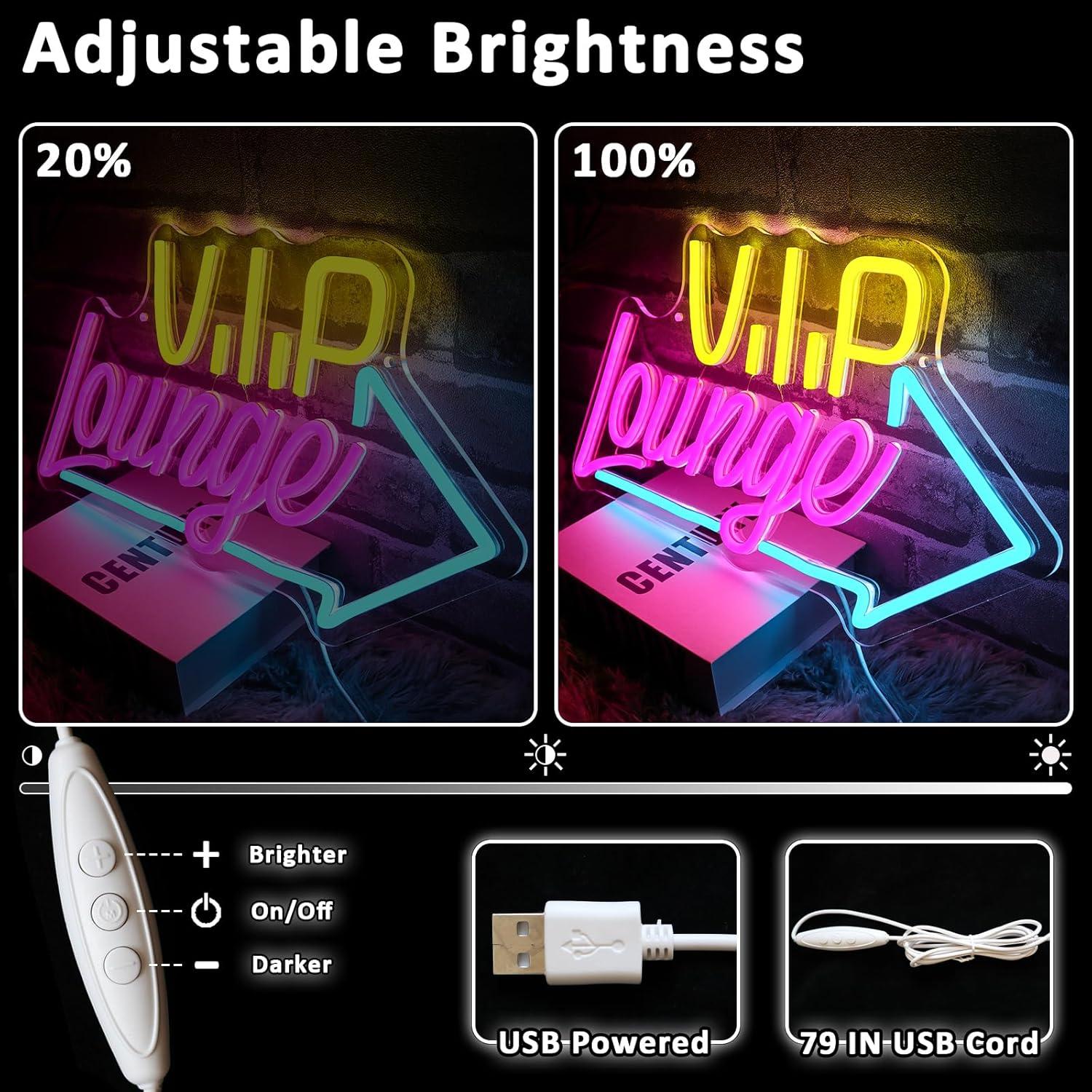 Cartel de Neón LED Folkive Vip Lounge Dimmable 42x24cm