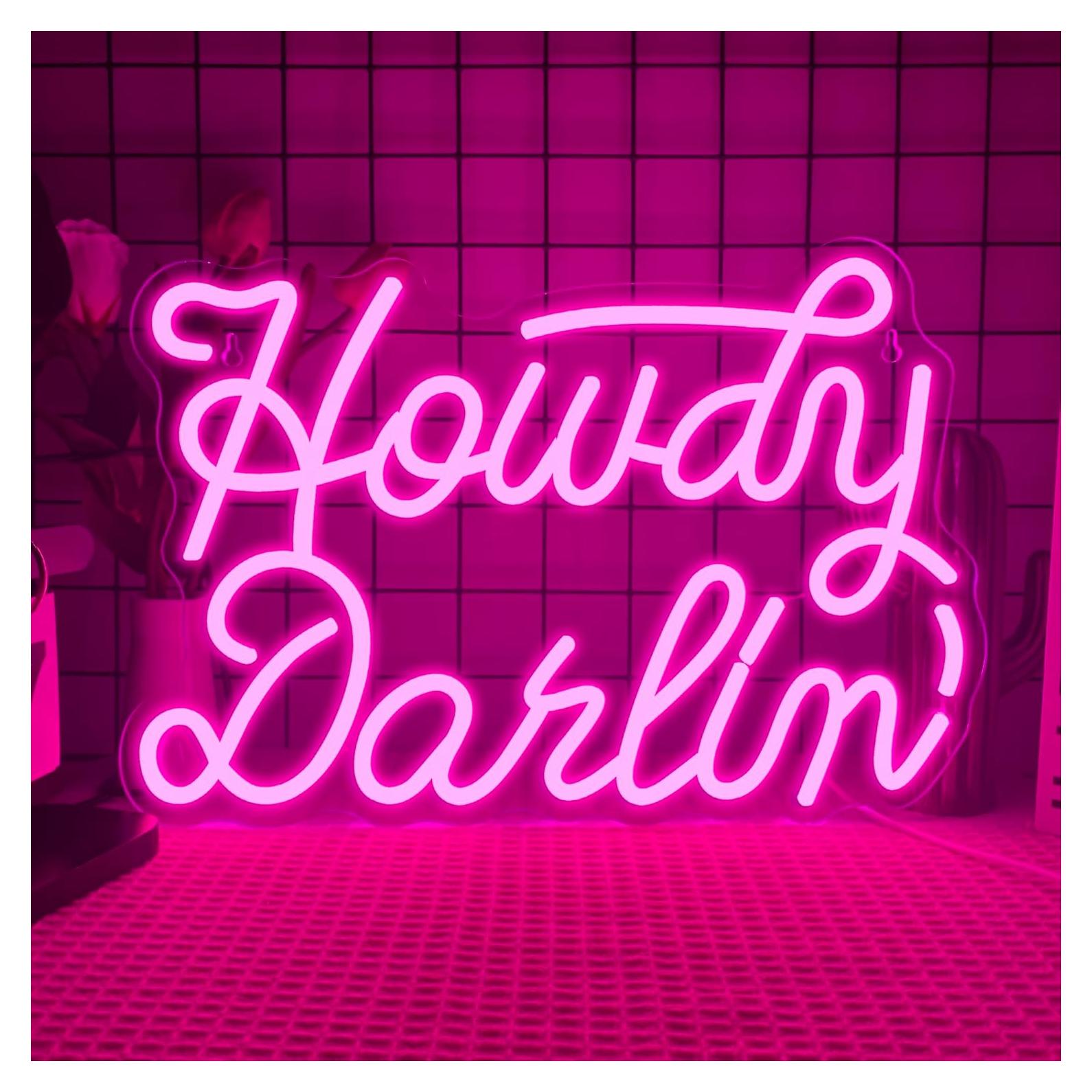 Cartel de Neón Howdy Darlin' Rosa Dimmable 39.9x26.9 cm