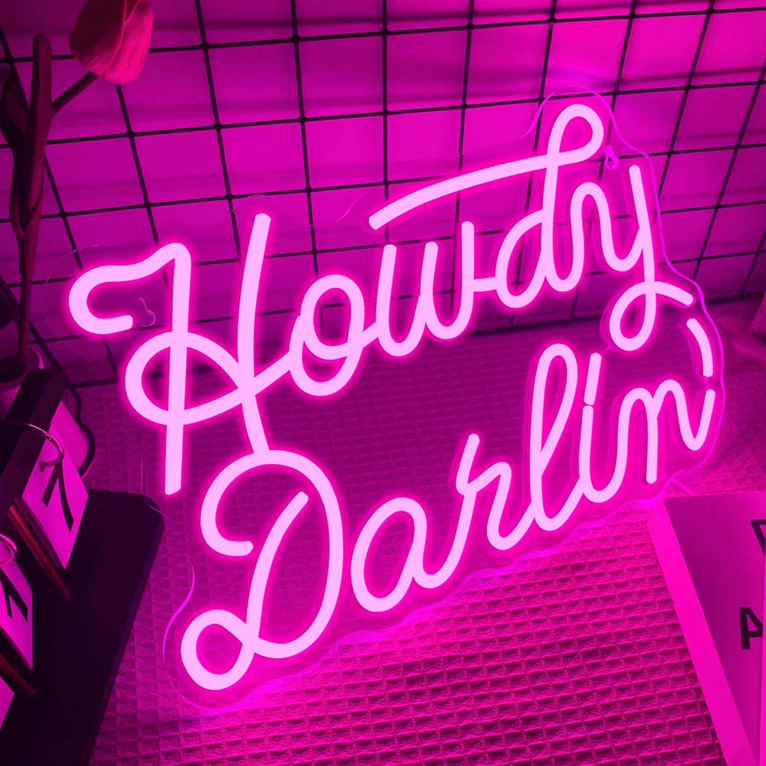 Cartel de Neón Howdy Darlin' Rosa Dimmable 39.9x26.9 cm