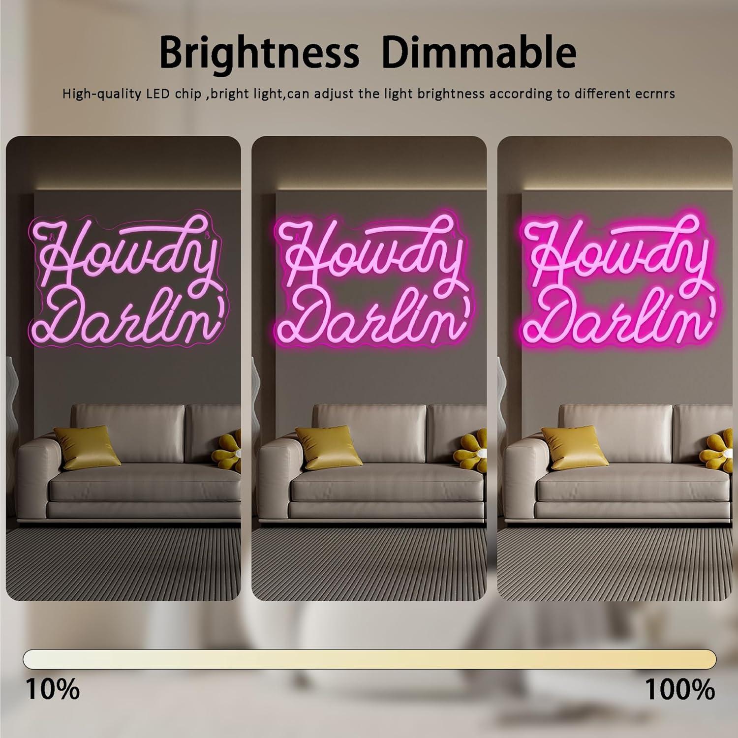Cartel de Neón Howdy Darlin' Rosa Dimmable 39.9x26.9 cm
