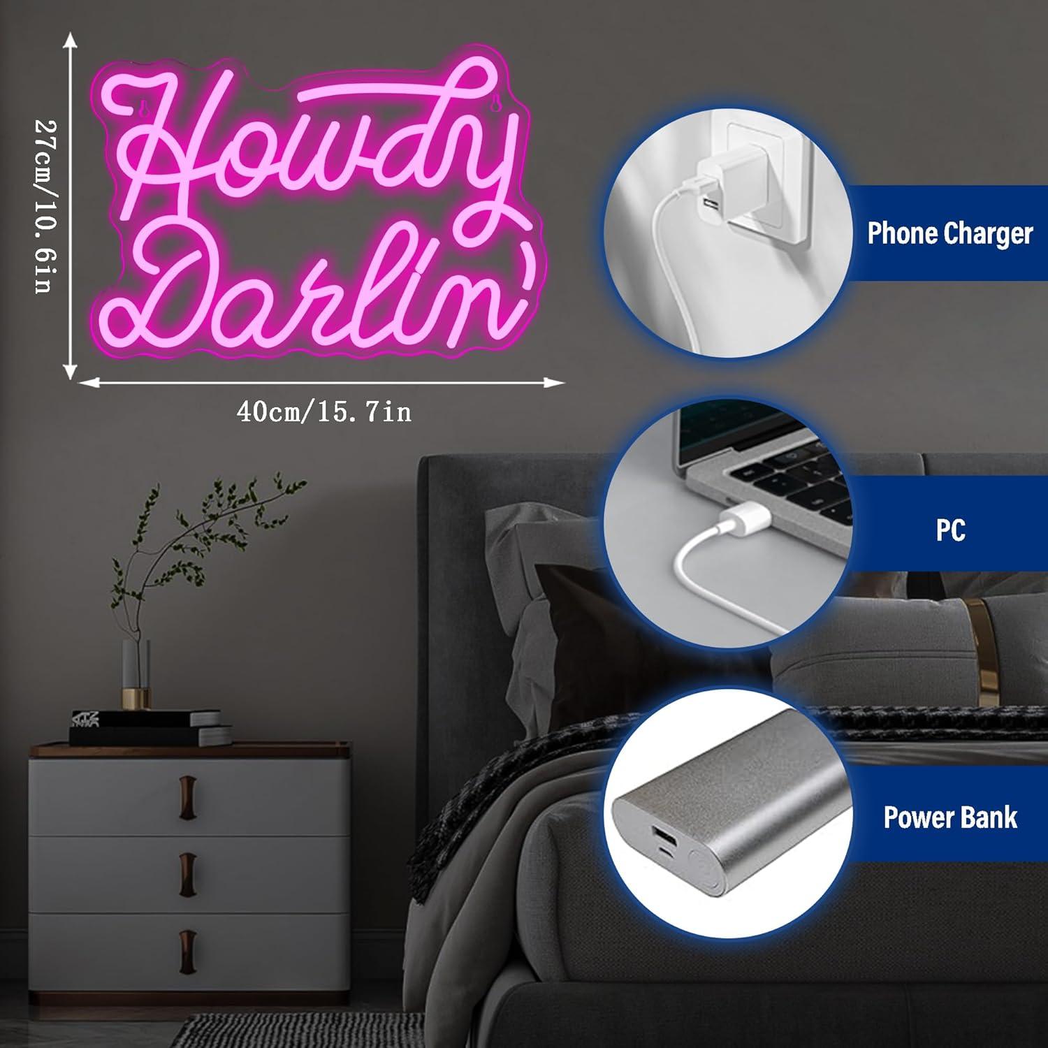 Cartel de Neón Howdy Darlin' Rosa Dimmable 39.9x26.9 cm