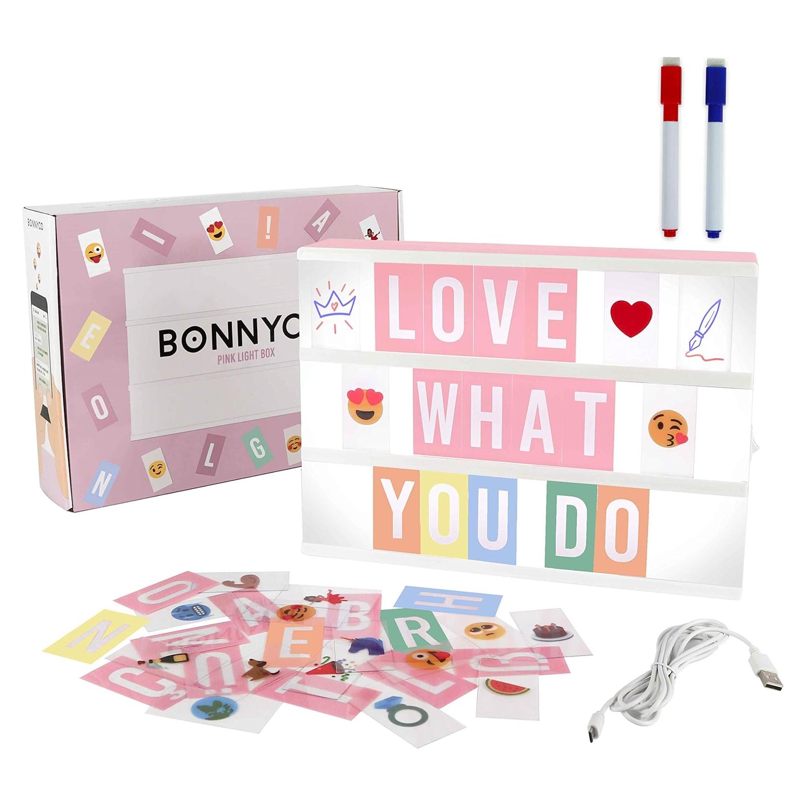 Caja de Luz LED Rosa con 400 Letras y Emojis - BONNYCO