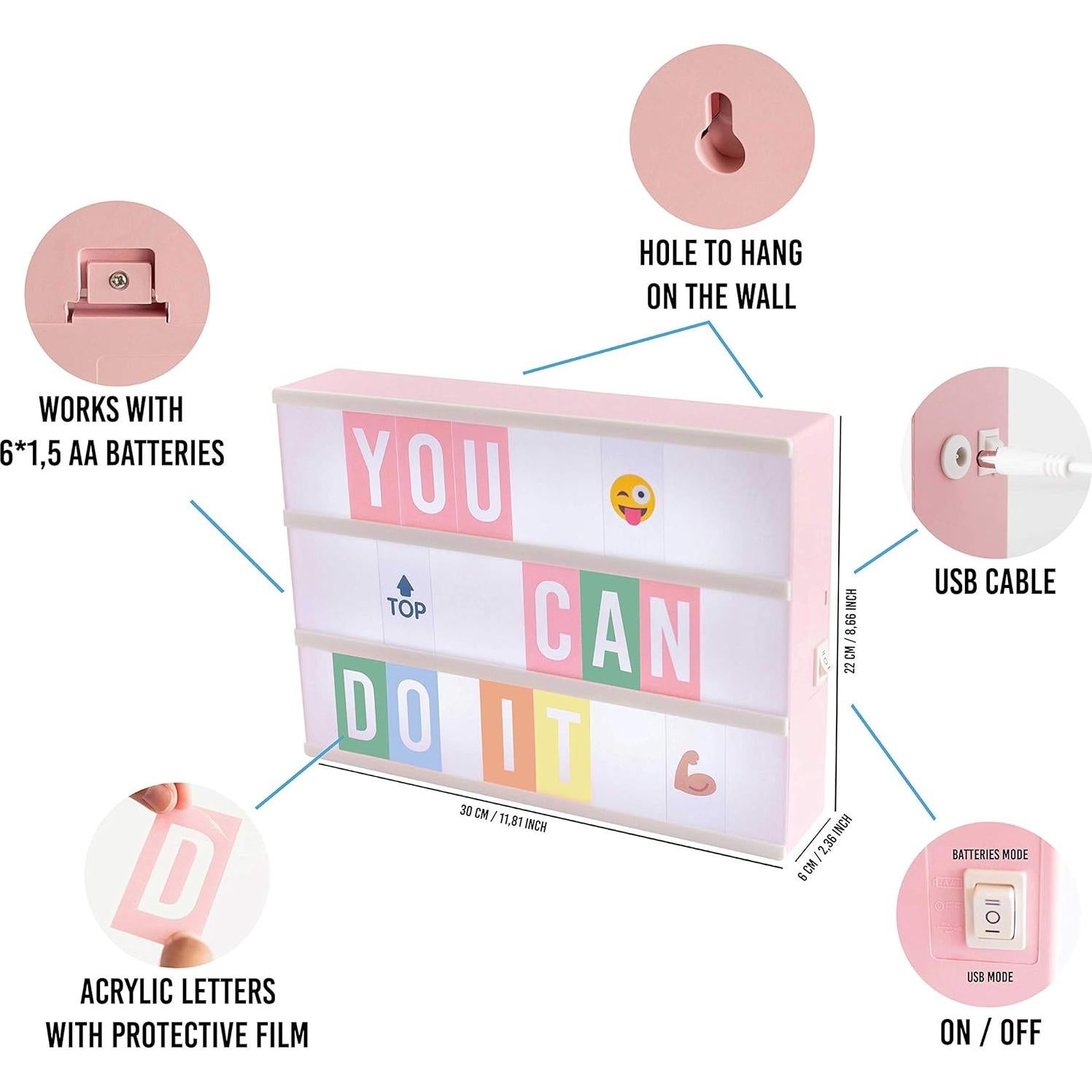 Caja de Luz LED Rosa con 400 Letras y Emojis - BONNYCO