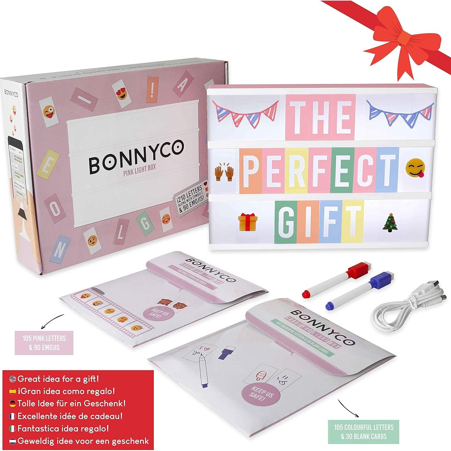 Caja de Luz LED Rosa con 400 Letras y Emojis - BONNYCO