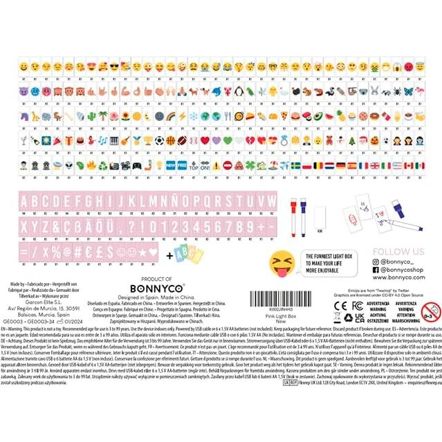 Caja de Luz LED Rosa con 400 Letras y Emojis - BONNYCO
